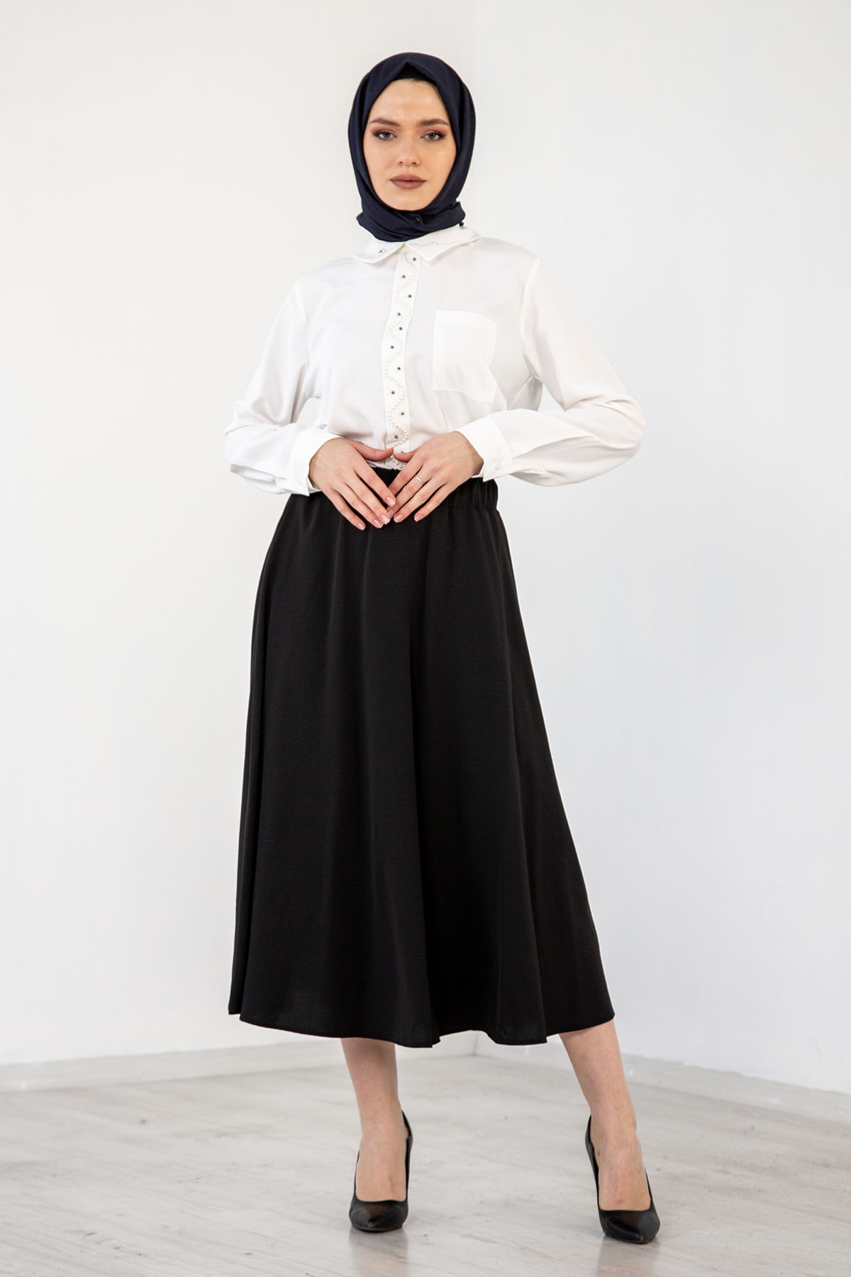 3499 İncili  Gömlek 38-44 - Beyaz - 1