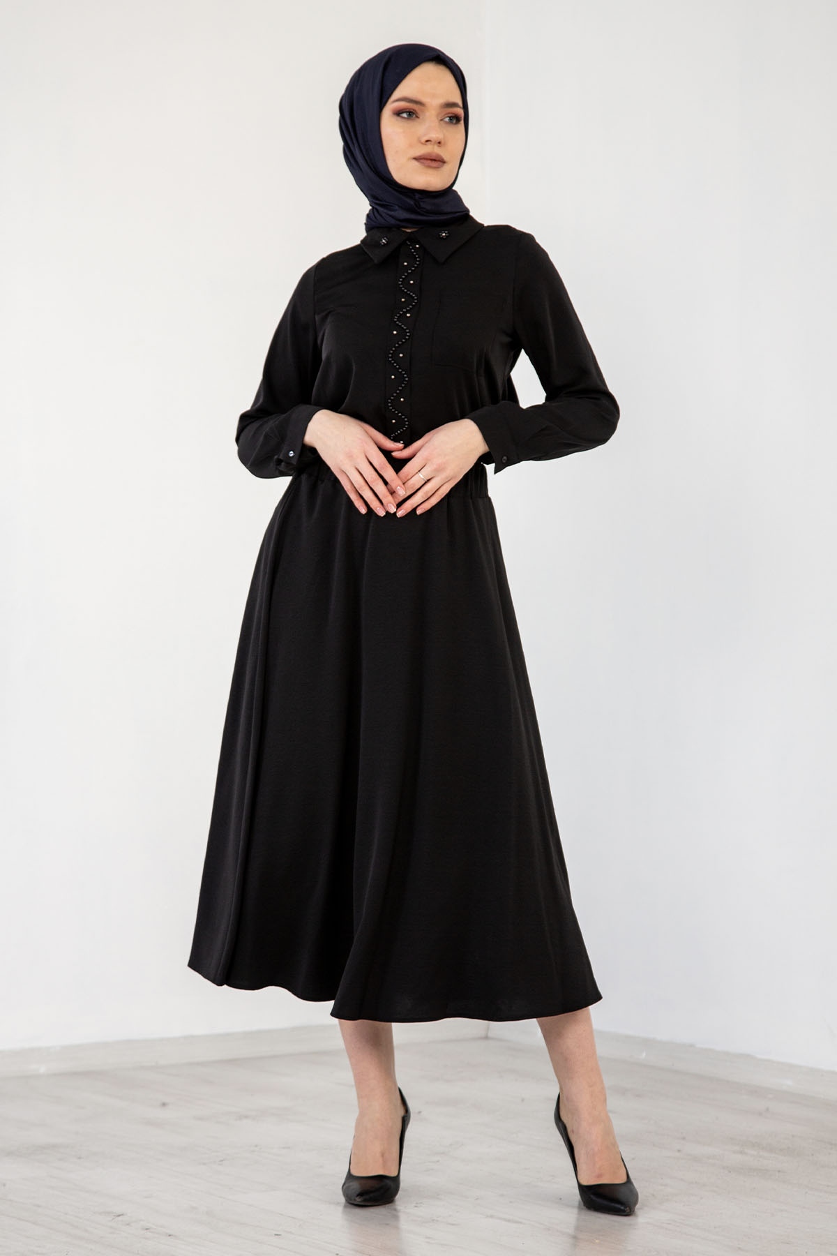 3499 İncili  Gömlek 38-44 - Siyah - 1