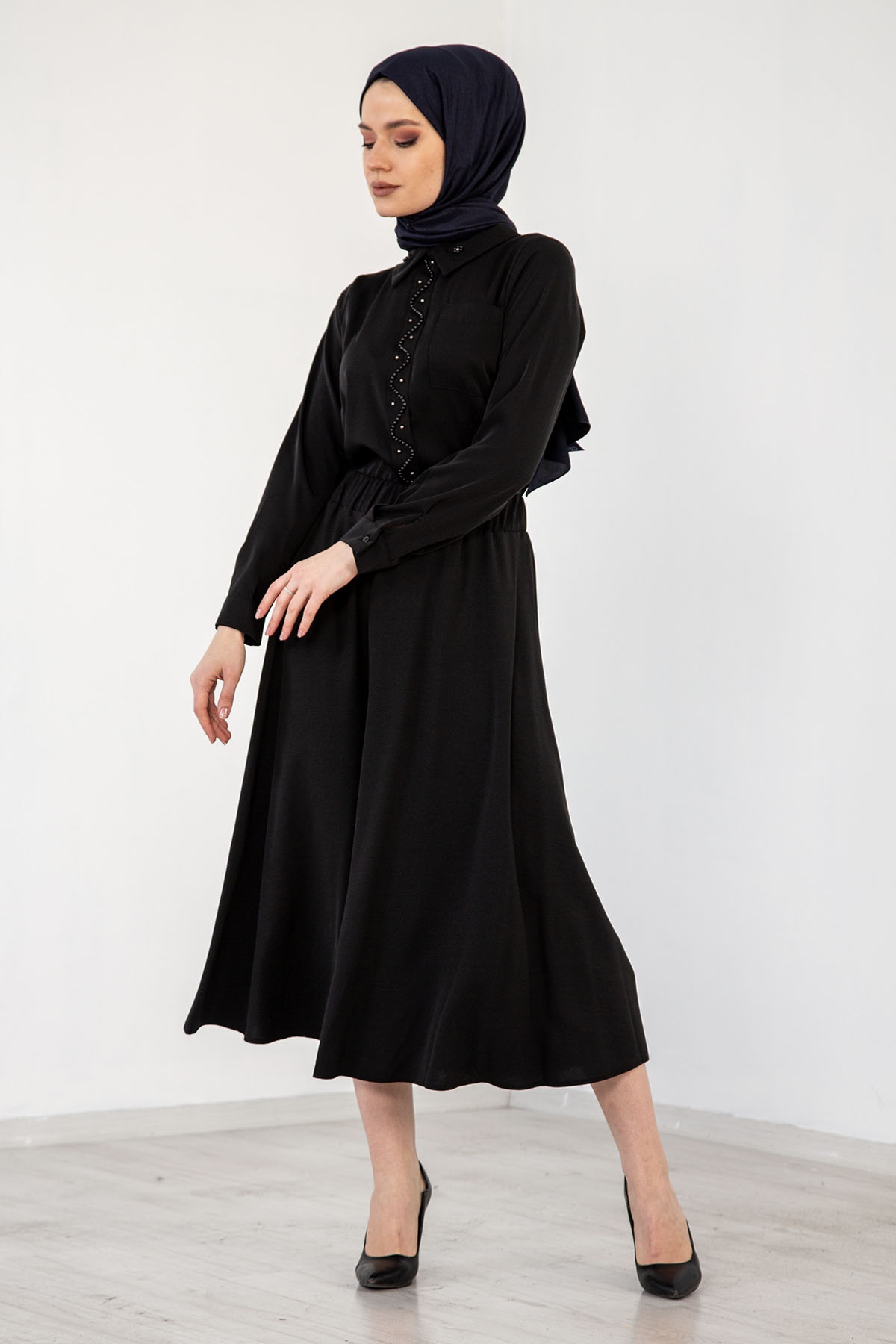 3499 İncili  Gömlek 38-44 - Siyah - 4