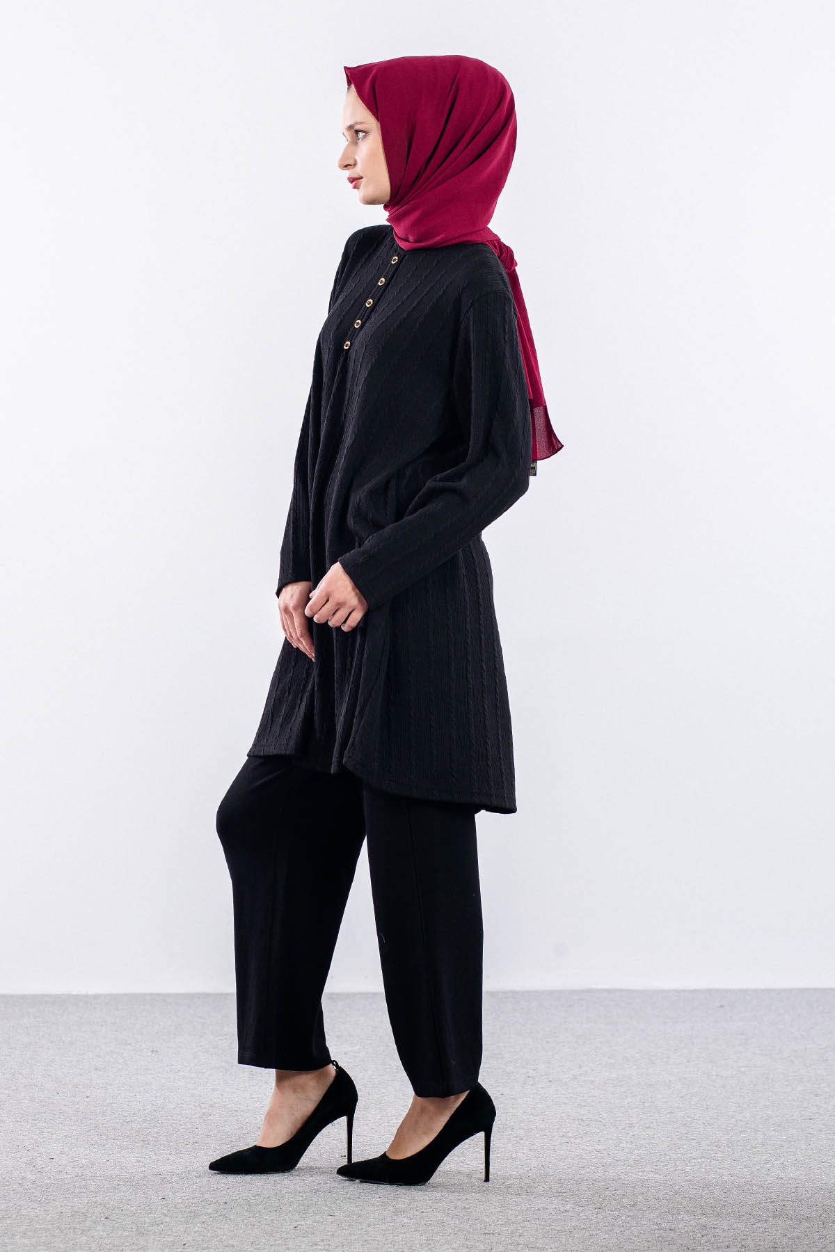 3500 Tunik 46-54 Kabartma Kumas - Siyah - 3