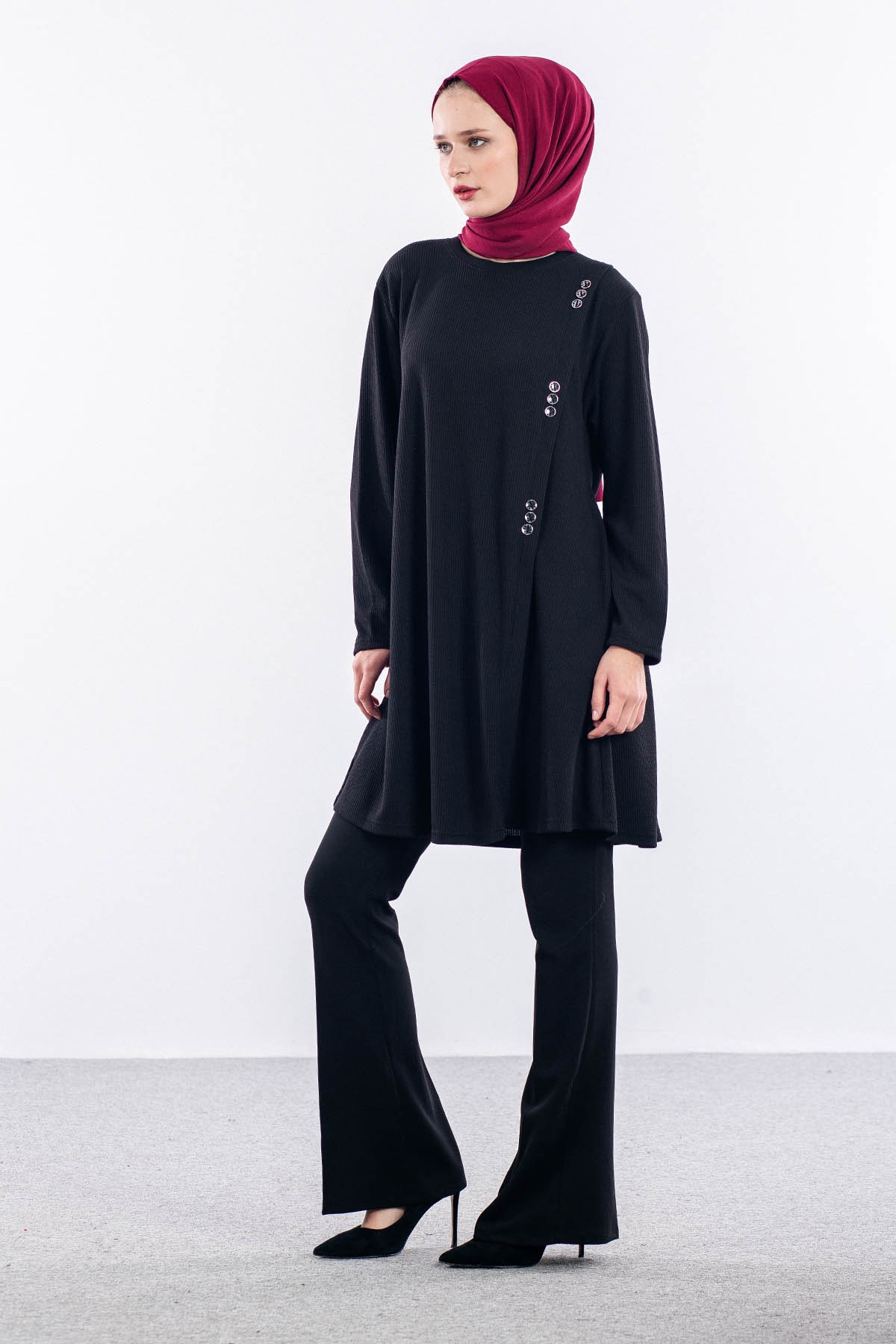 3501 Duğmeli̇ Tunik 46-54 - Siyah - 2