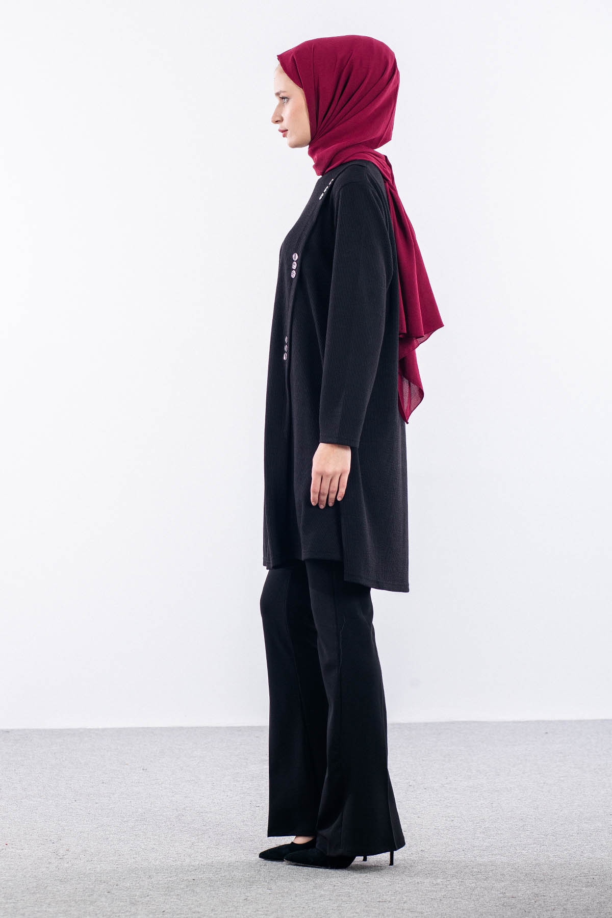 3501 Duğmeli̇ Tunik 46-54 - Siyah - 3