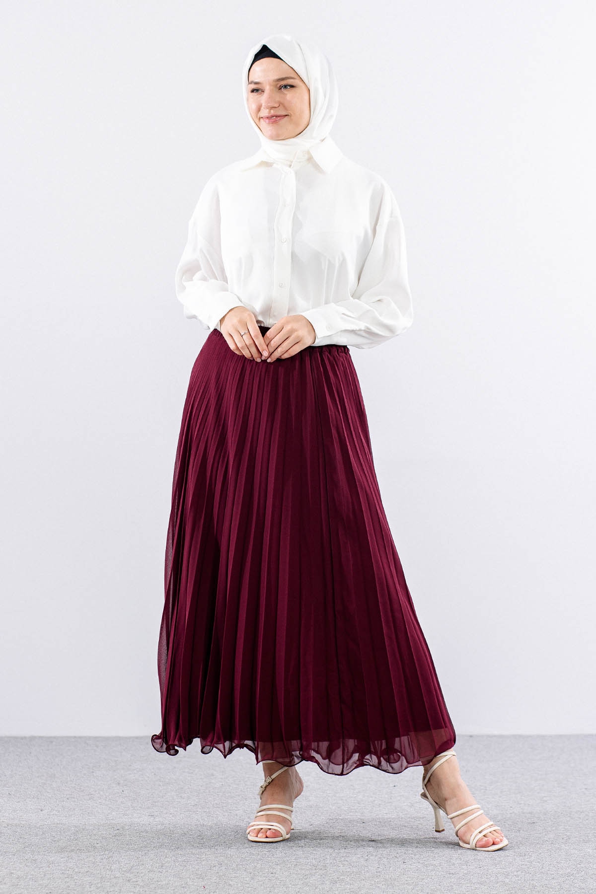 35059 Etek S-m-l Etekucu Volan Plise - Bordo - 1