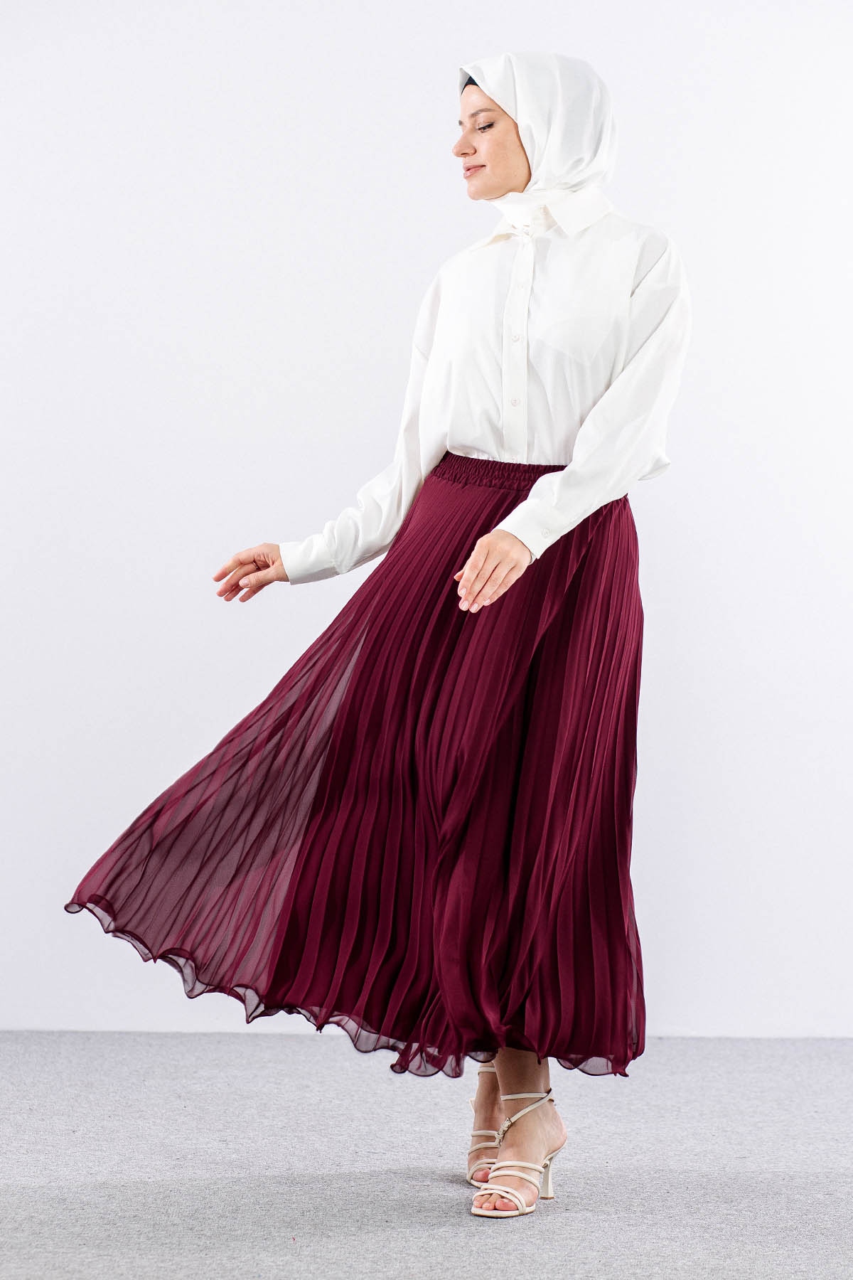 35059 Etek S-m-l Etekucu Volan Plise - Bordo - 3