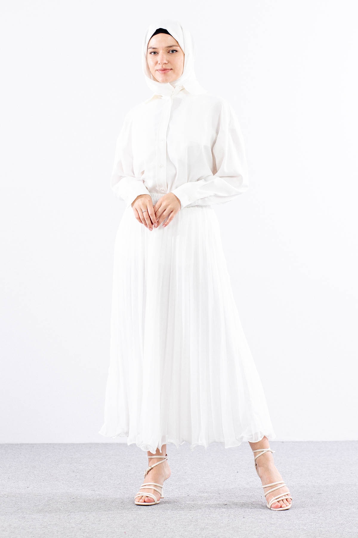 35059 Etek S-m-l Etekucu Volan Plise - Ekru - 1