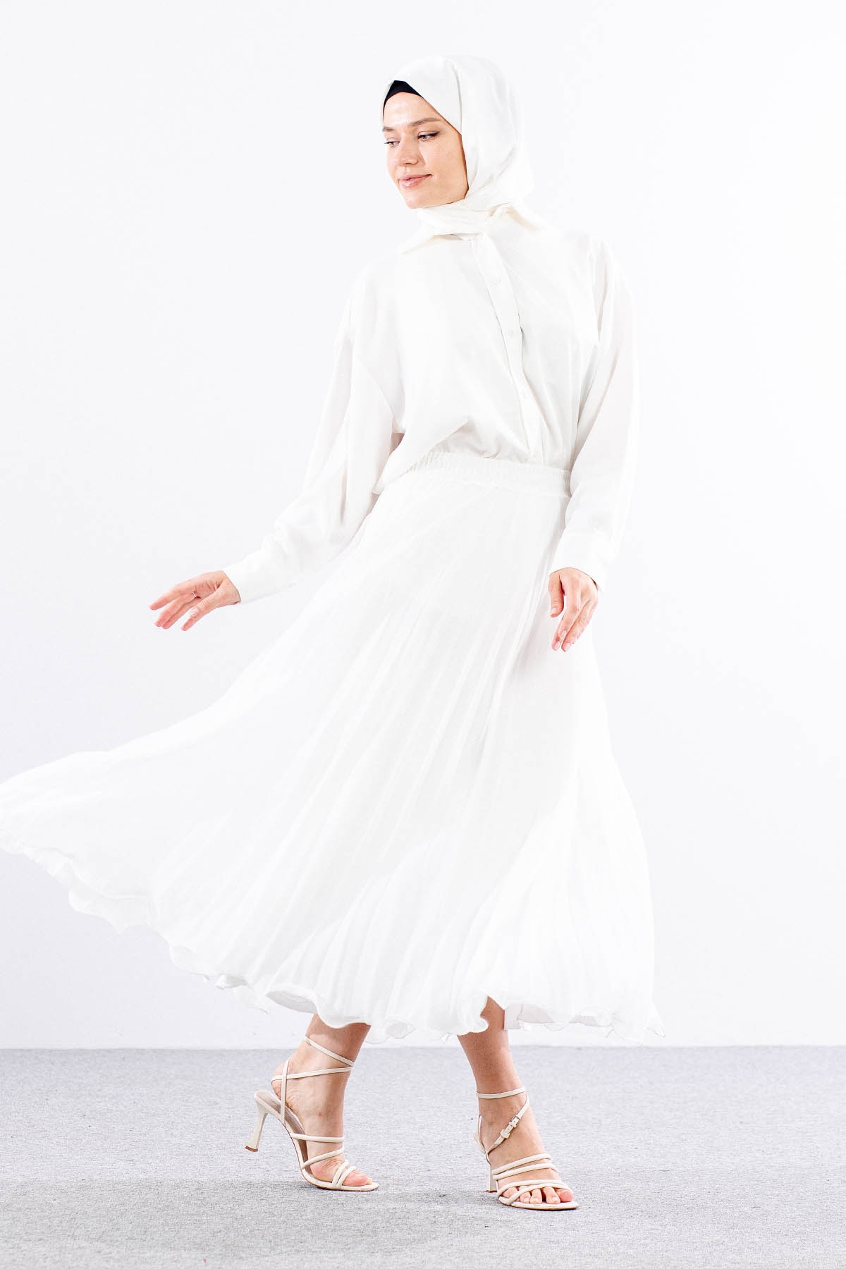 35059 Etek S-m-l Etekucu Volan Plise - Ekru - 2