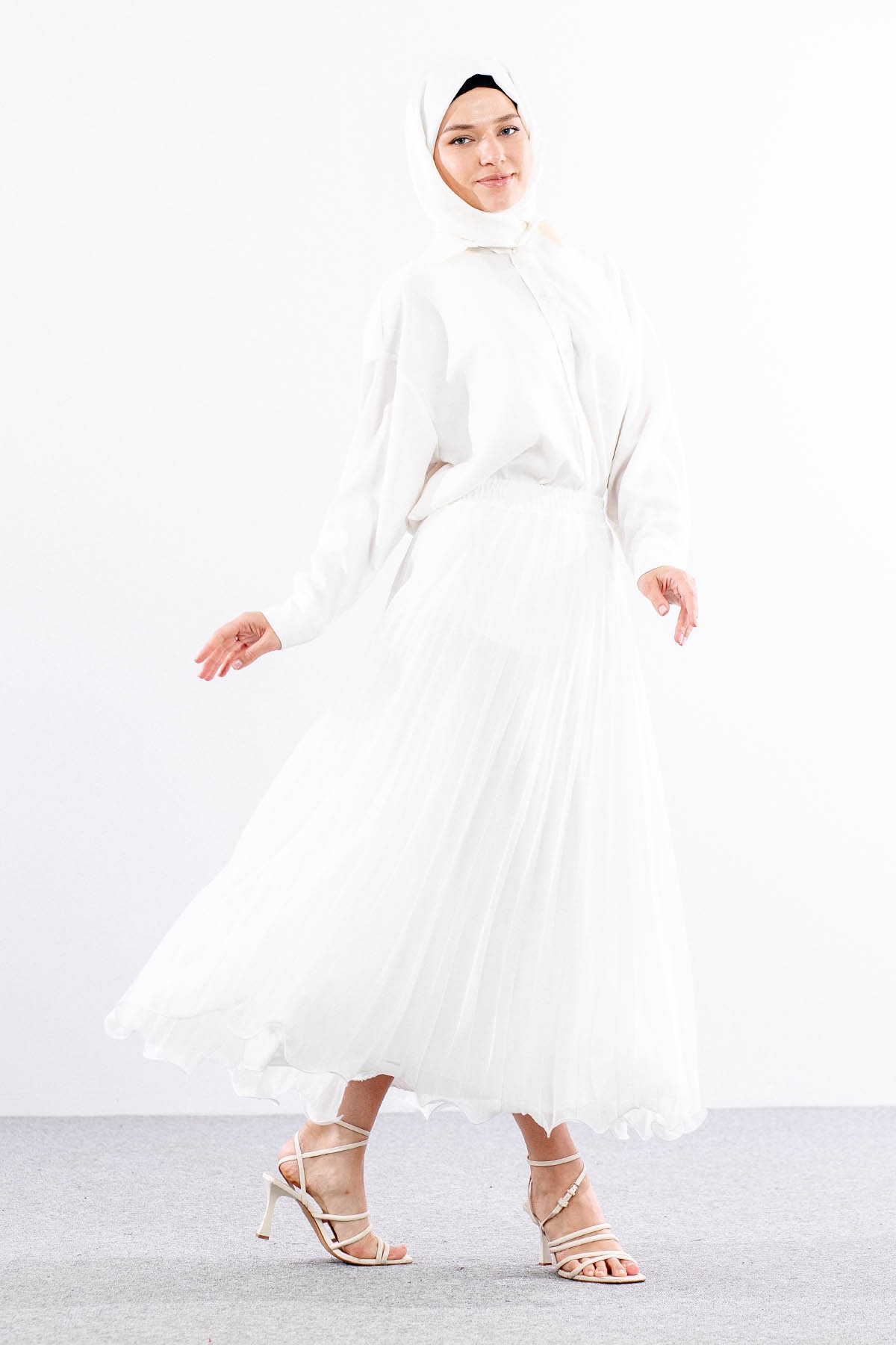 35059 Etek S-m-l Etekucu Volan Plise - Ekru - 3