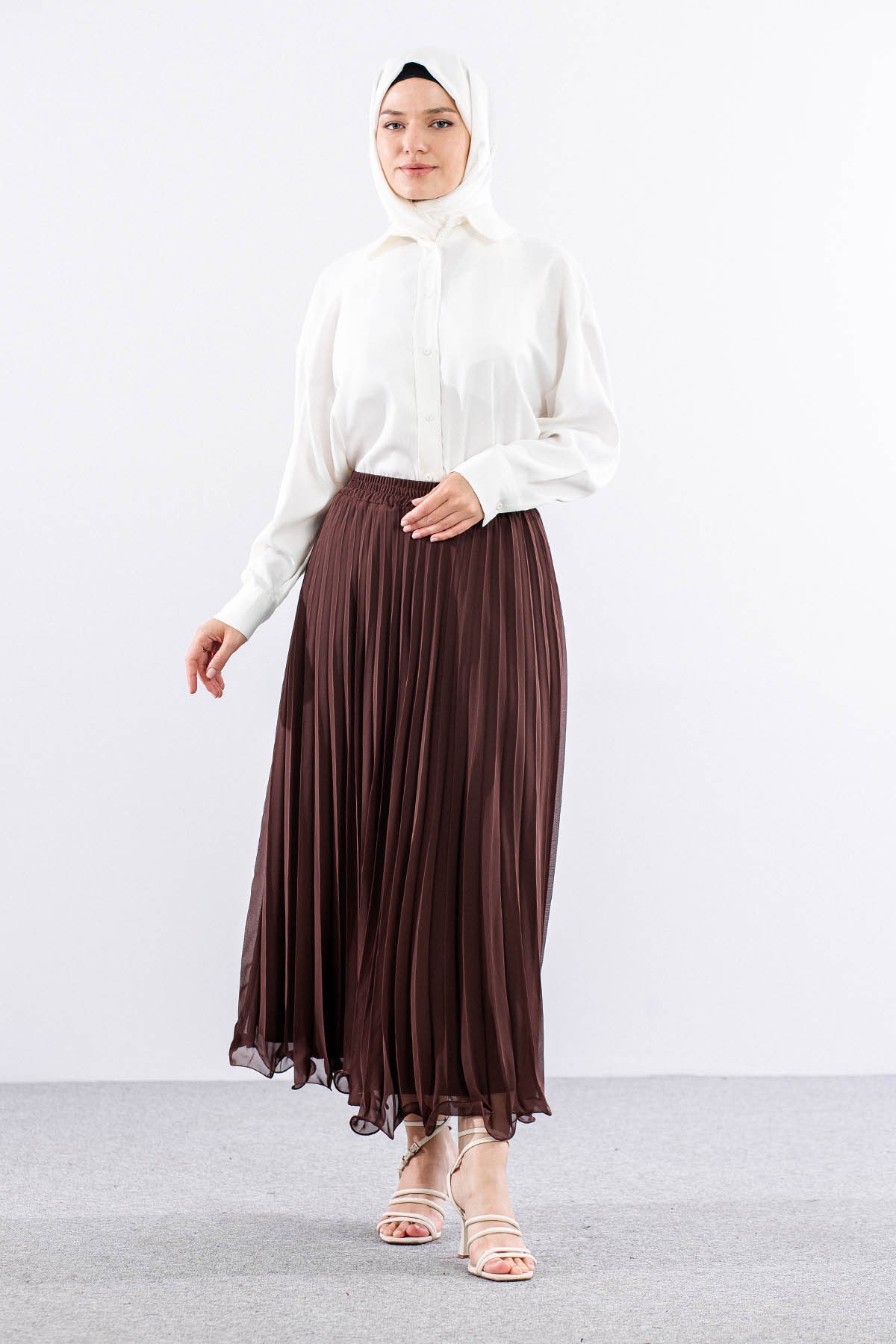 35059 Etek S-m-l Etekucu Volan Plise - Kahve - 1