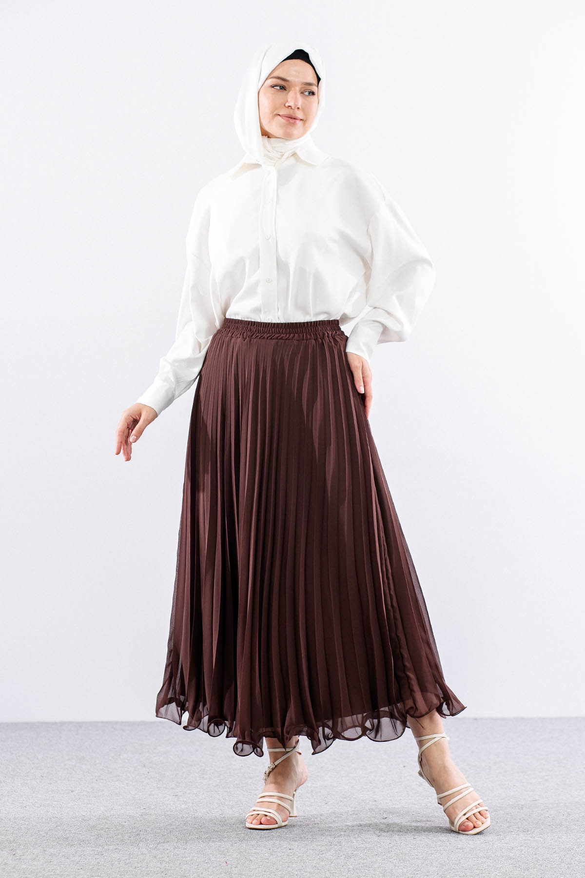 35059 Etek S-m-l Etekucu Volan Plise - Kahve - 2