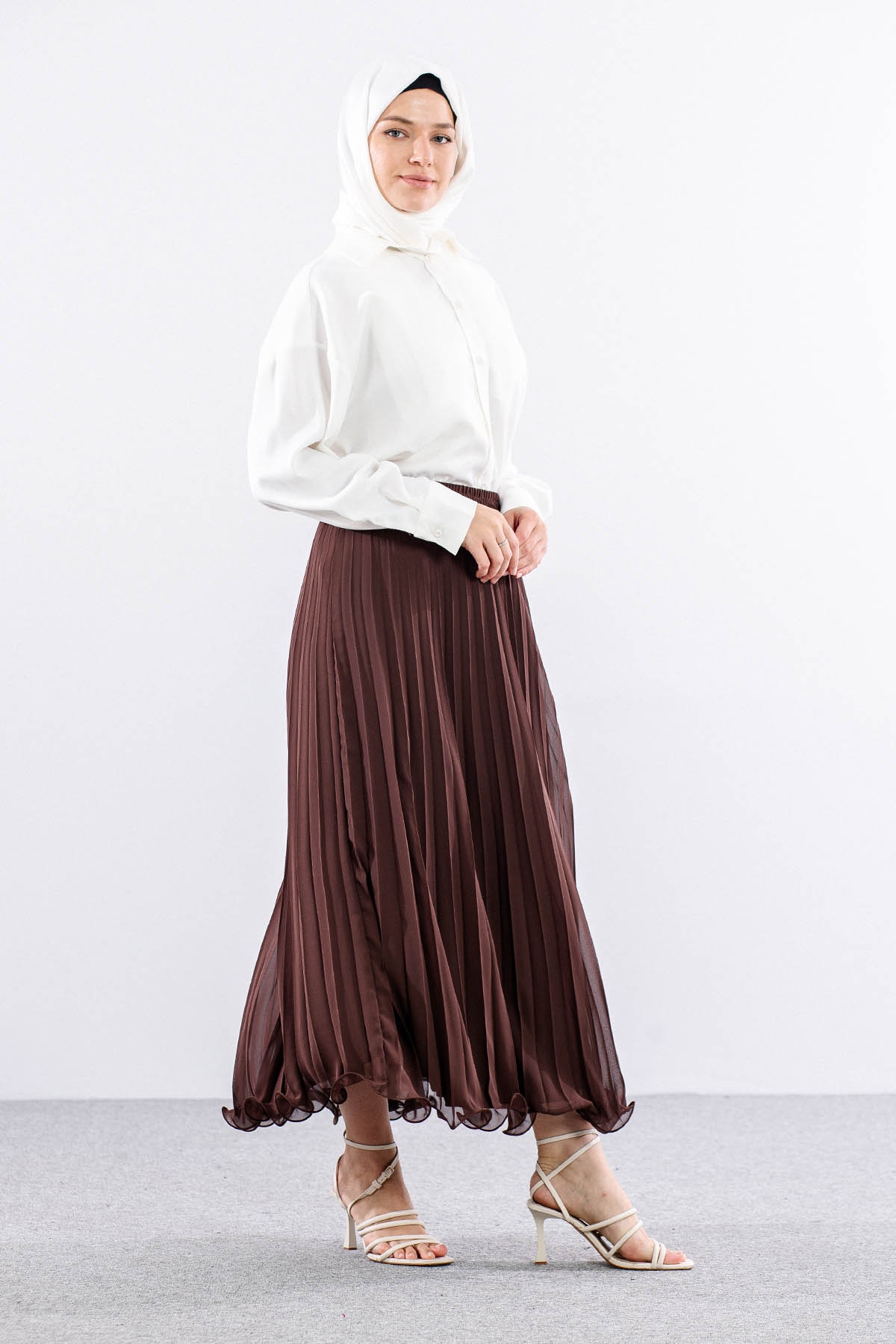 35059 Etek S-m-l Etekucu Volan Plise - Kahve - 3