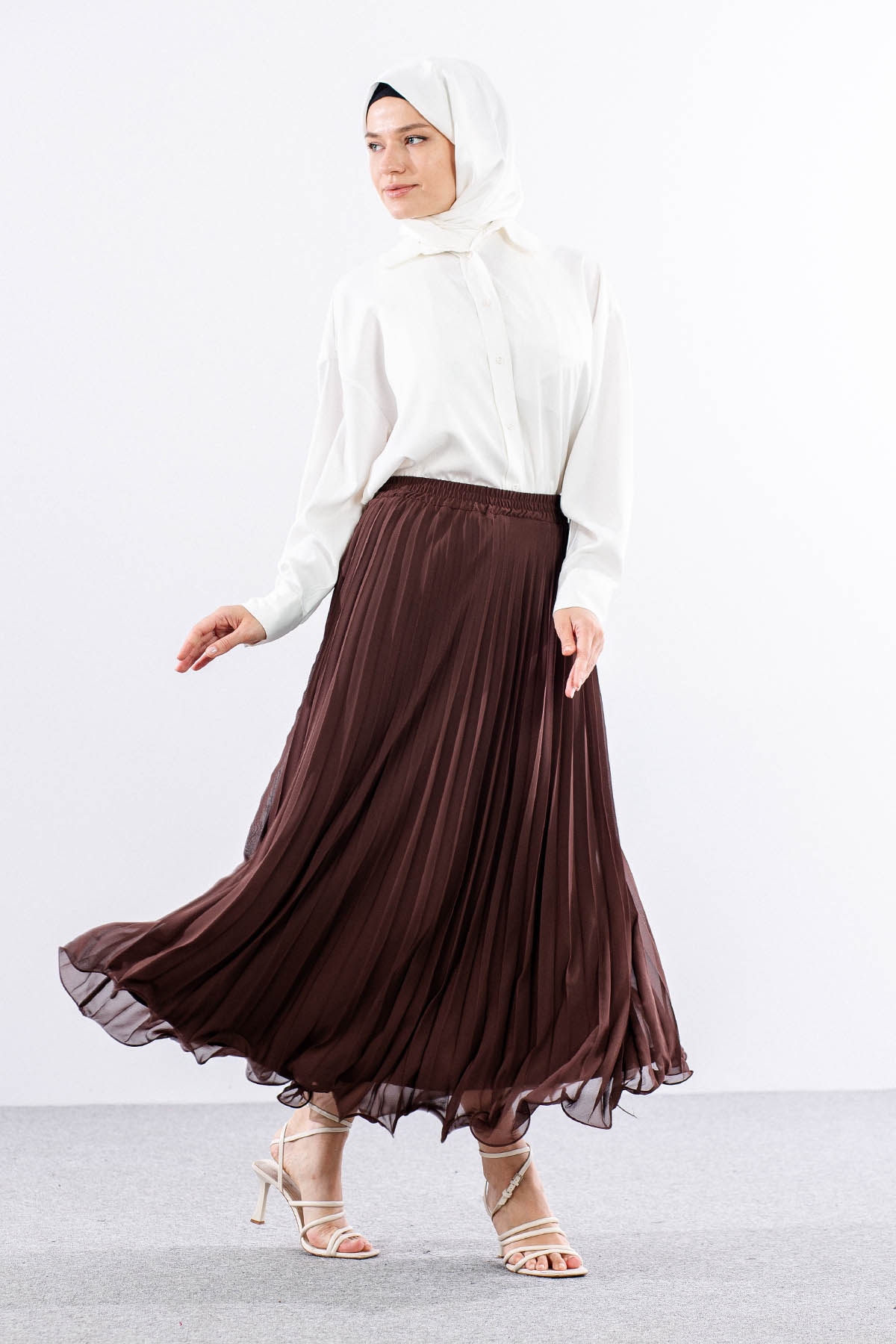 35059 Etek S-m-l Etekucu Volan Plise - Kahve - 4