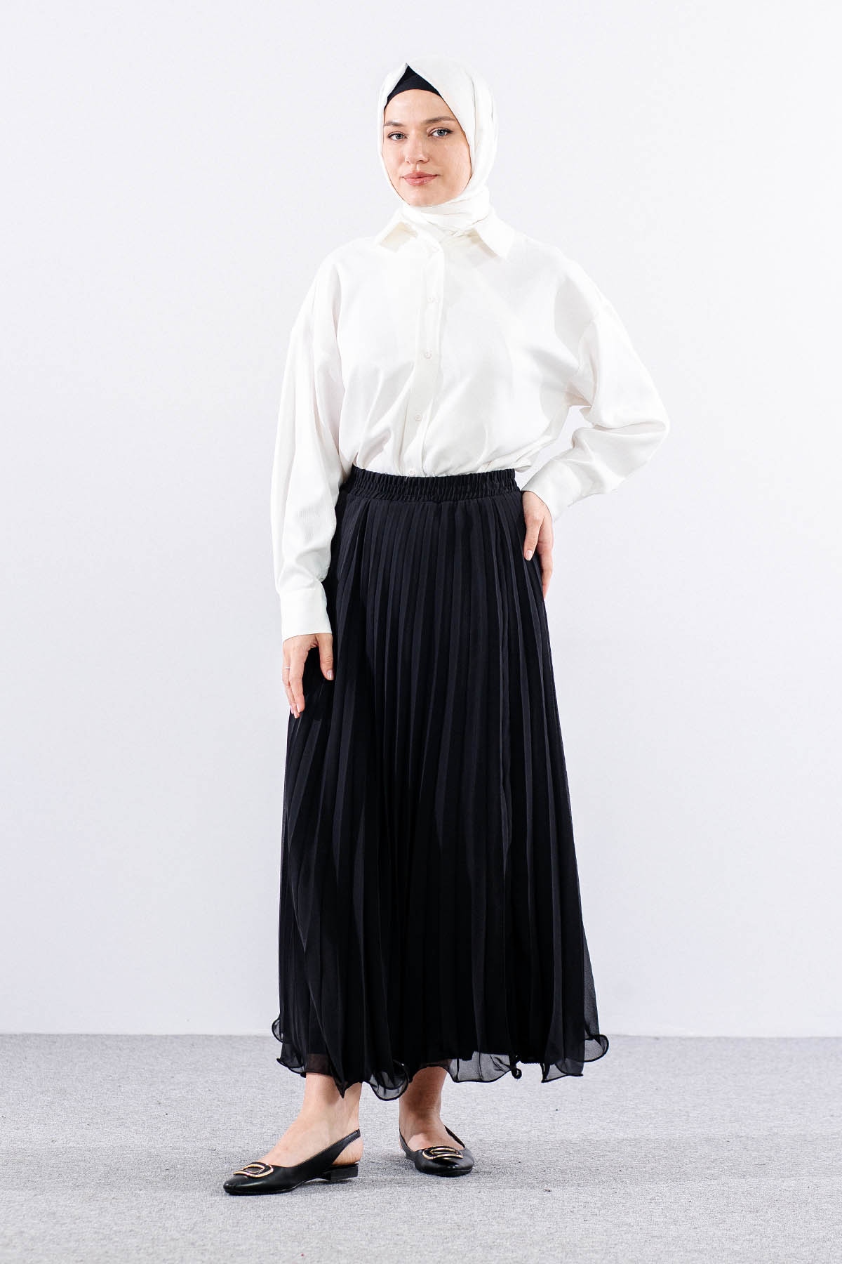 35059 Etek S-m-l Etekucu Volan Plise - Siyah - 1