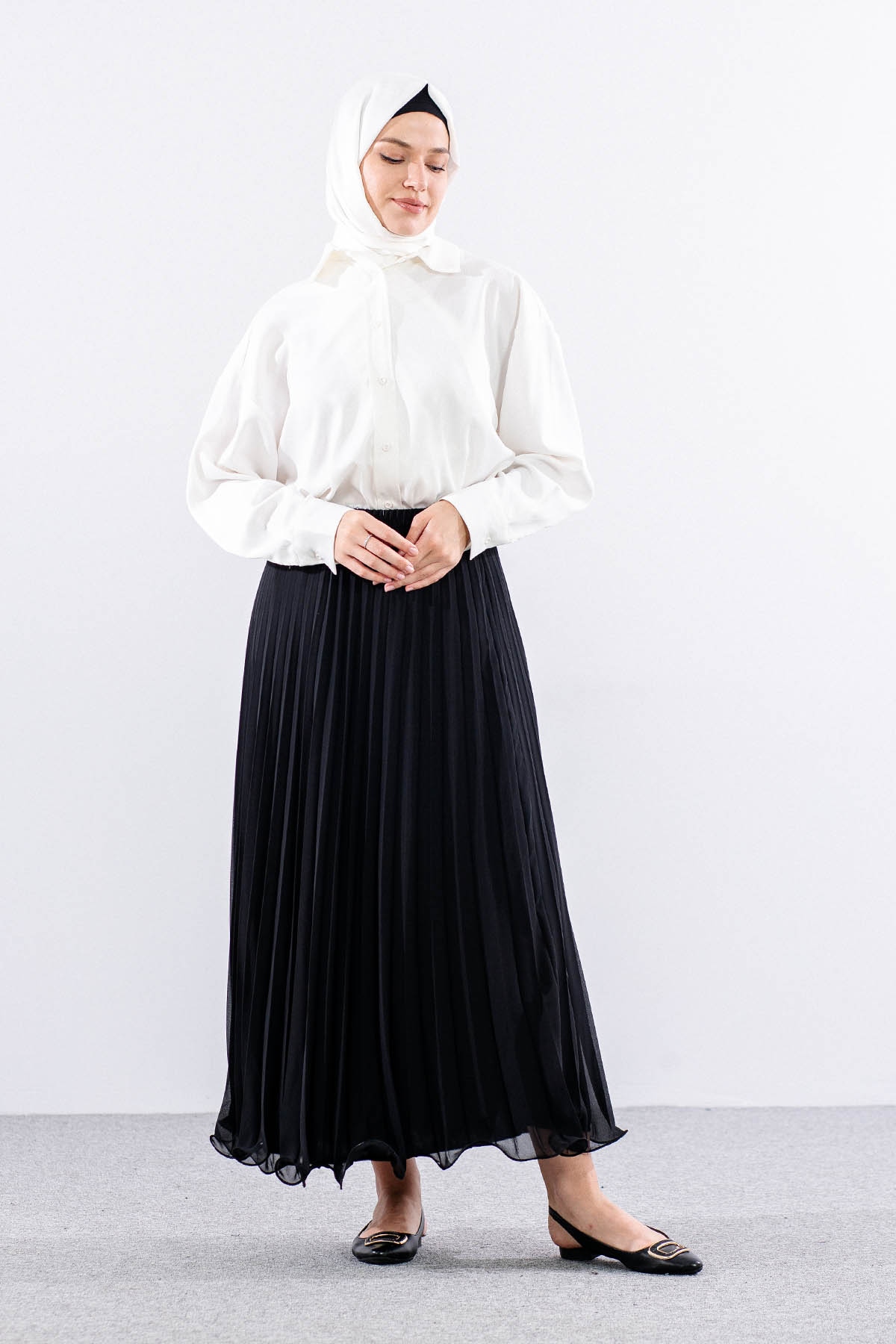 35059 Etek S-m-l Etekucu Volan Plise - Siyah - 2