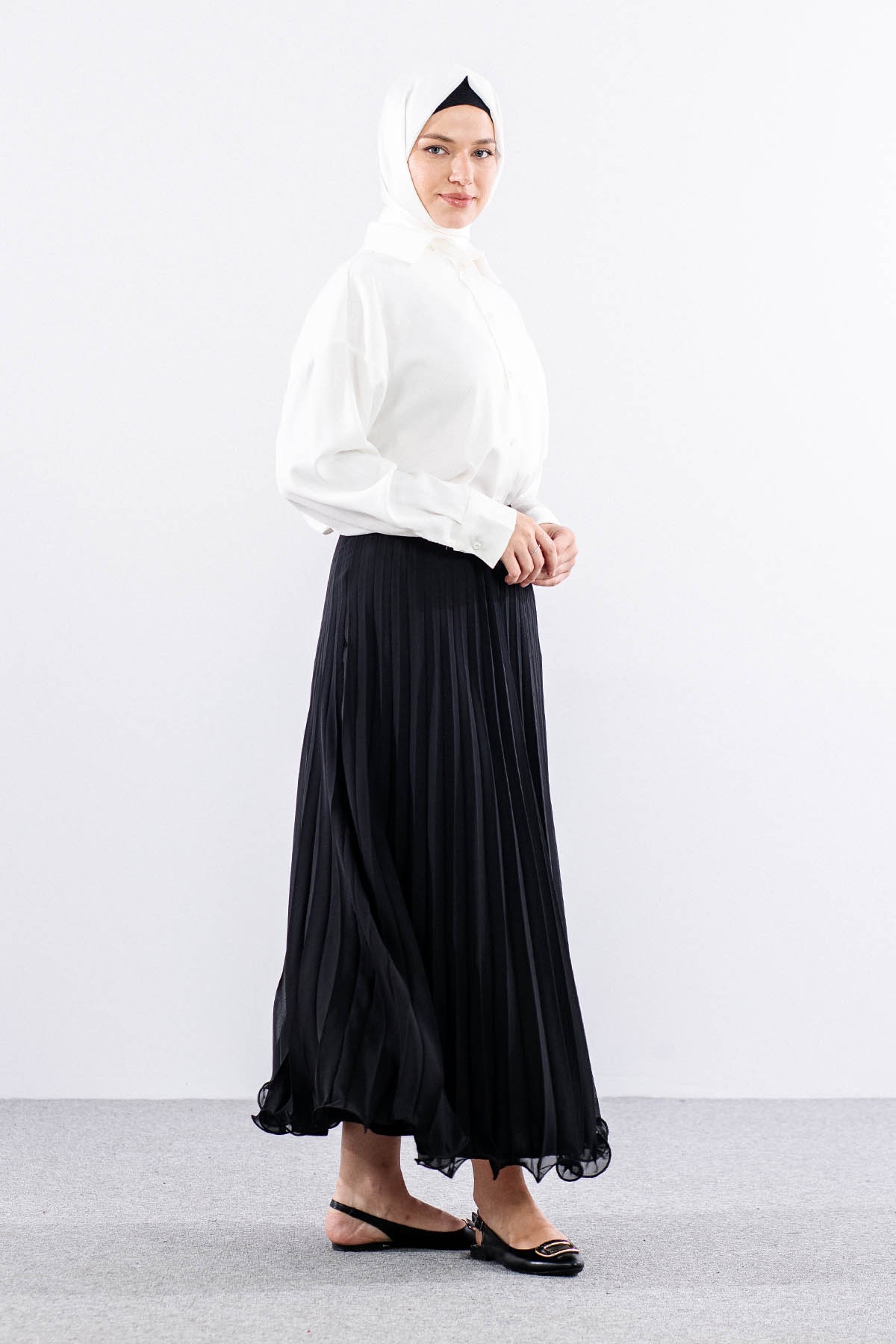 35059 Etek S-m-l Etekucu Volan Plise - Siyah - 3