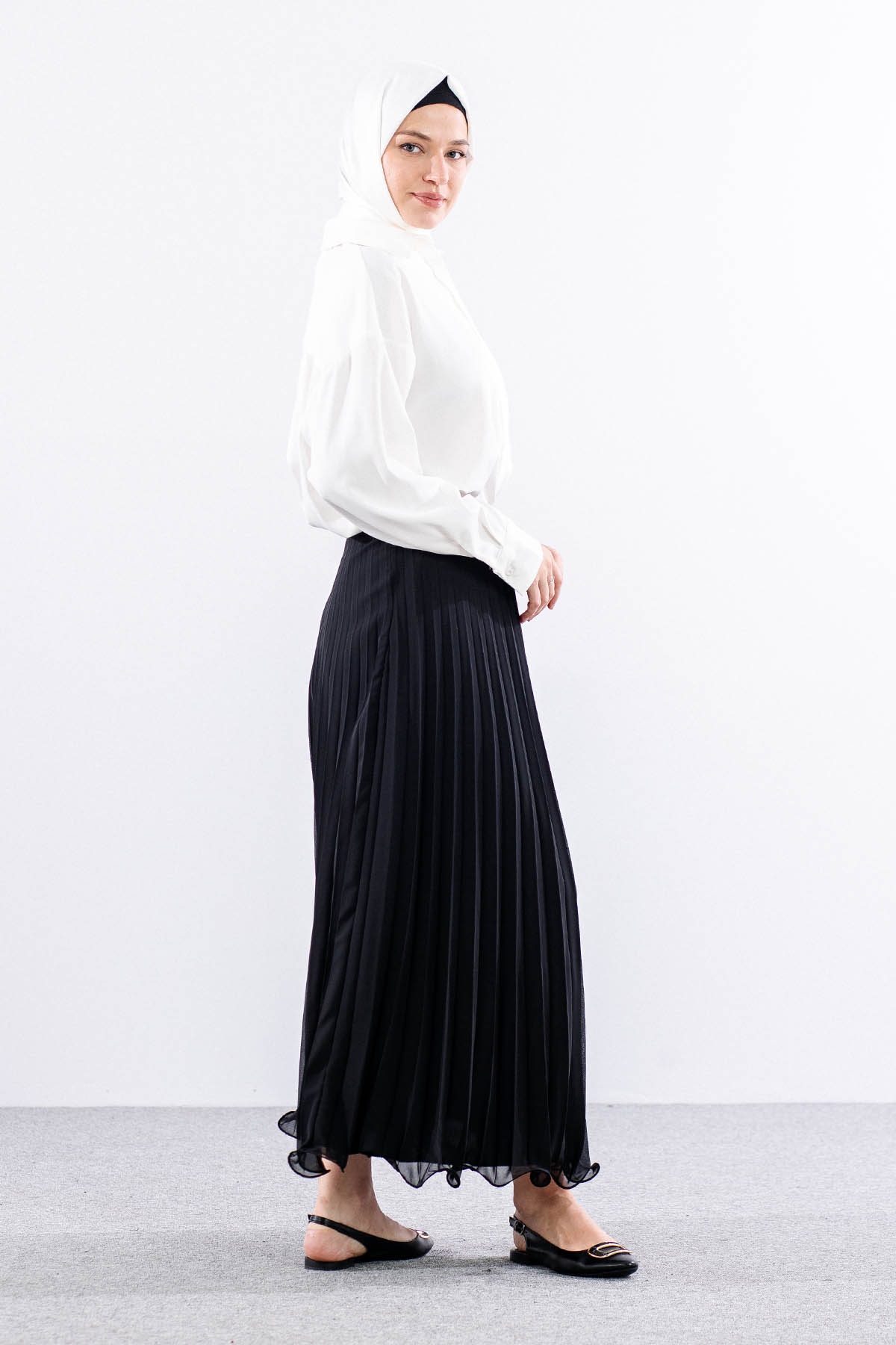 35059 Etek S-m-l Etekucu Volan Plise - Siyah - 4