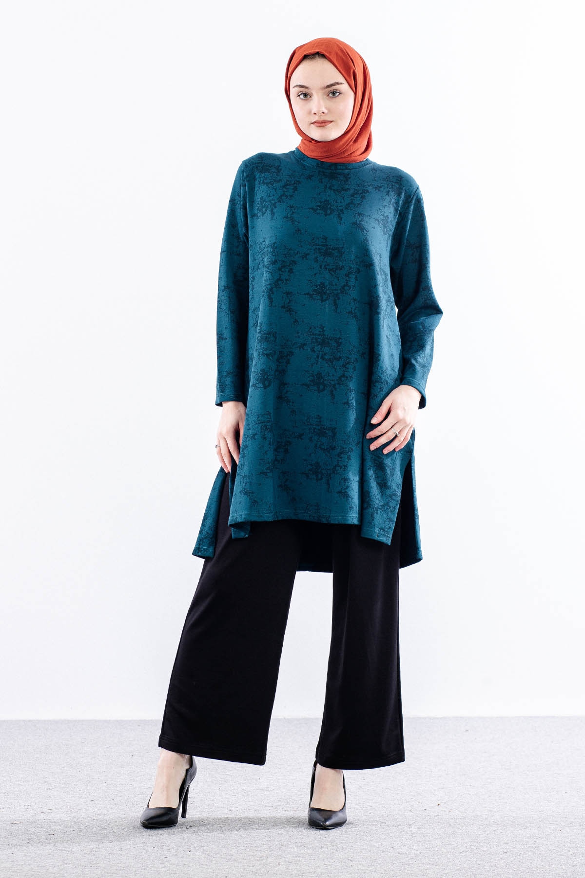 3531 Tunik 46-54 Desenli - Petrol - 1