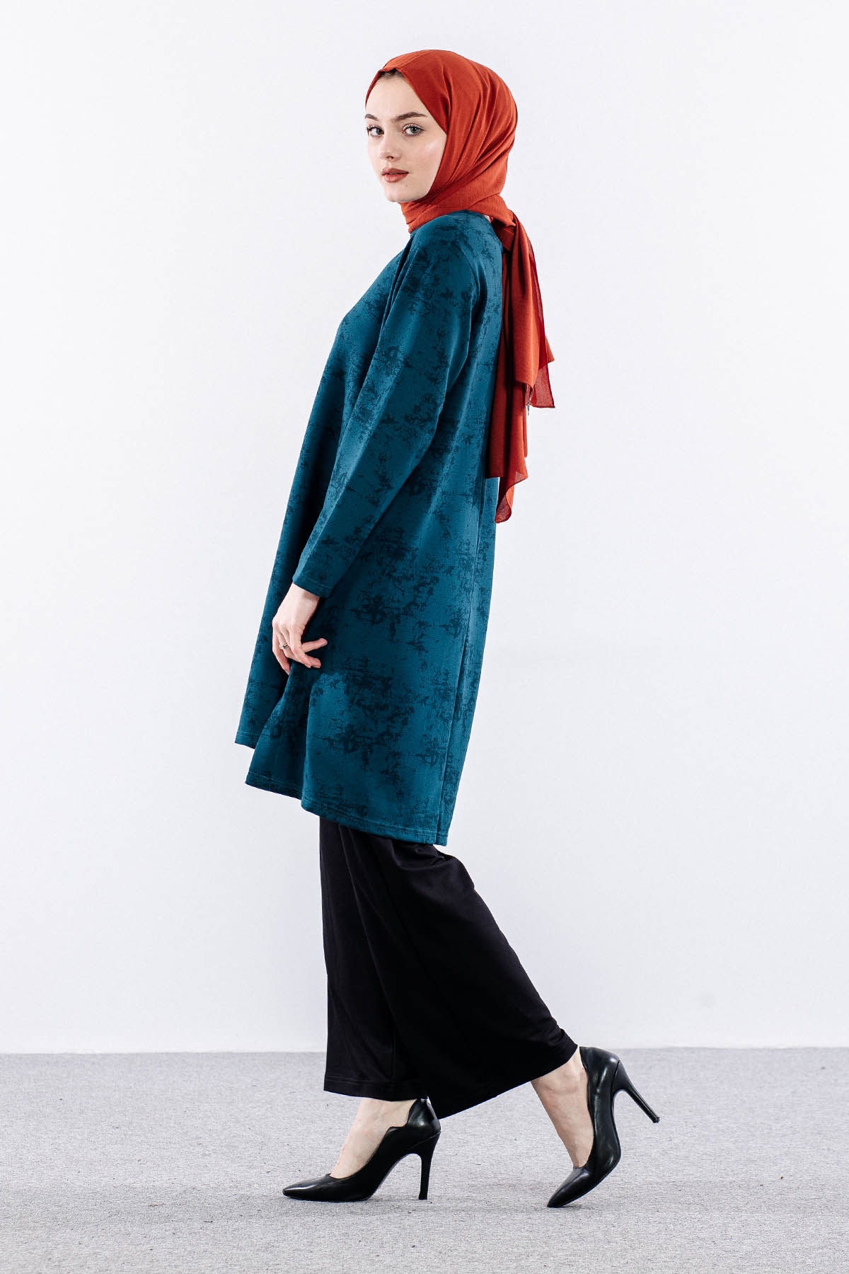 3531 Tunik 46-54 Desenli - Petrol - 4