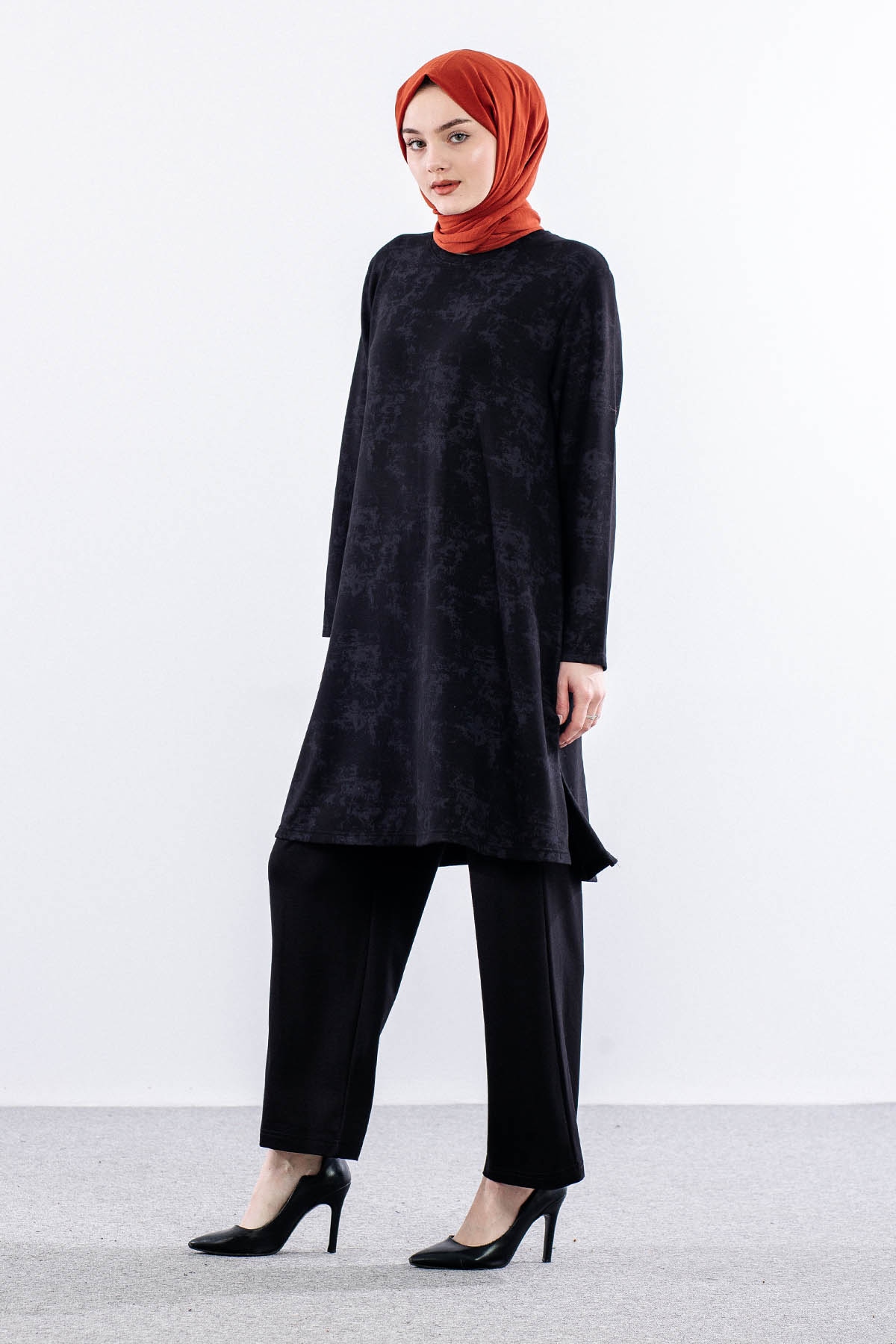 3531 Tunik 46-54 Desenli - Siyah - 2