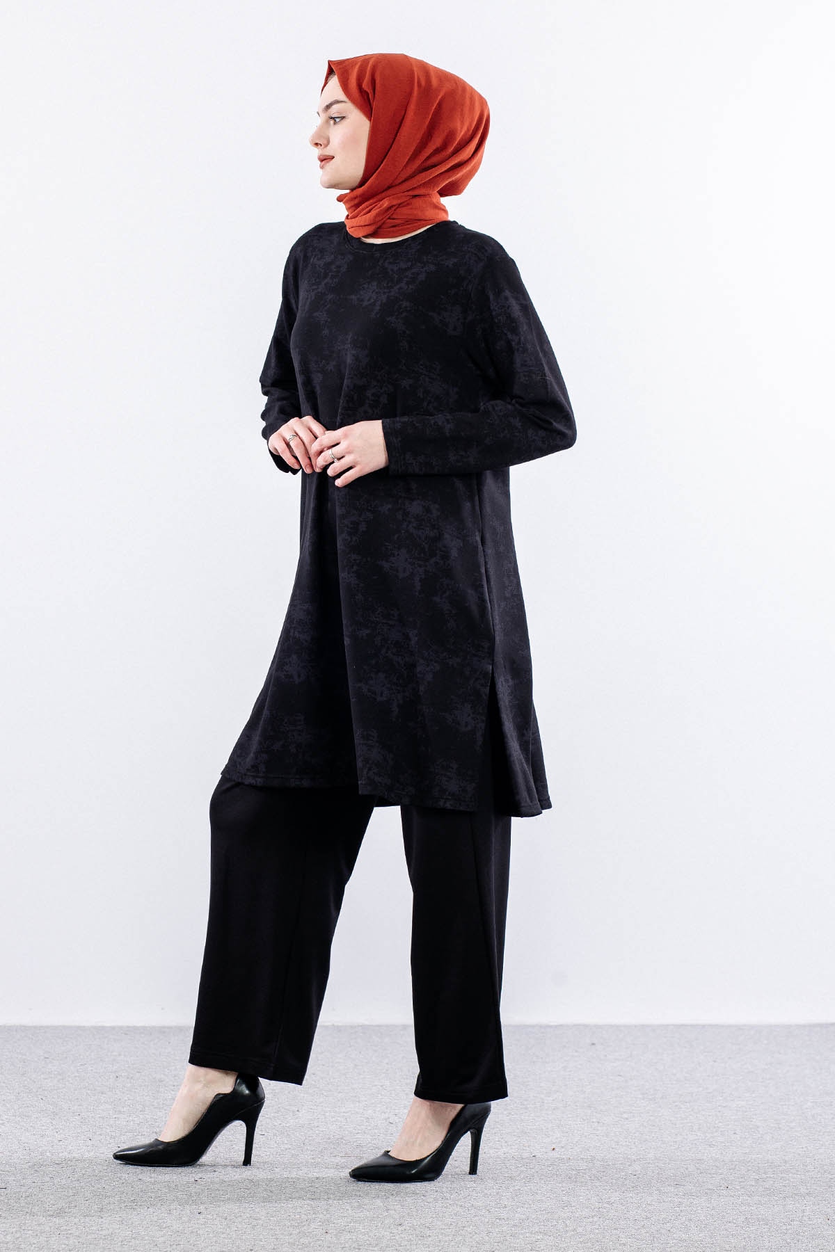 3531 Tunik 46-54 Desenli - Siyah - 3