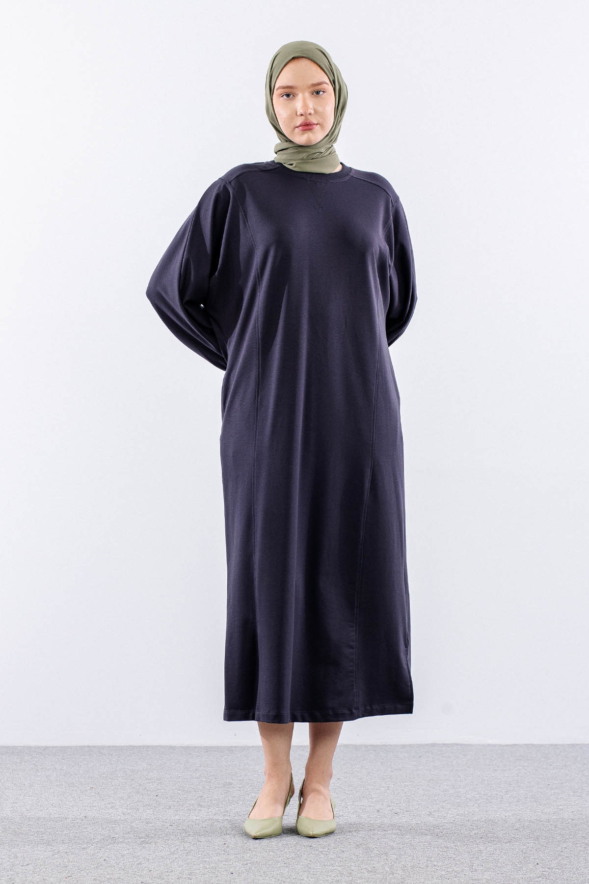 35335 Elbise Tek Yarasa Kol - Antrasit - 3