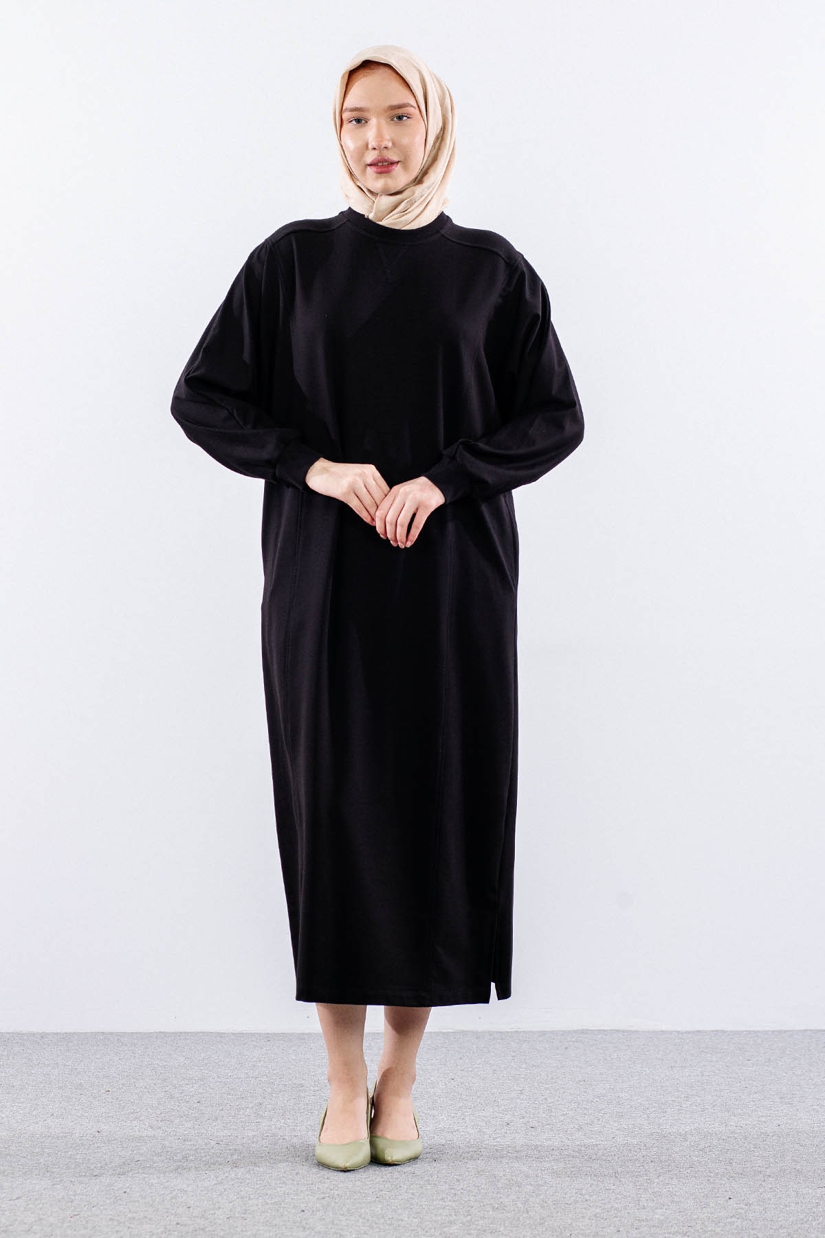 35335 Elbise Tek Yarasa Kol - Siyah - 2