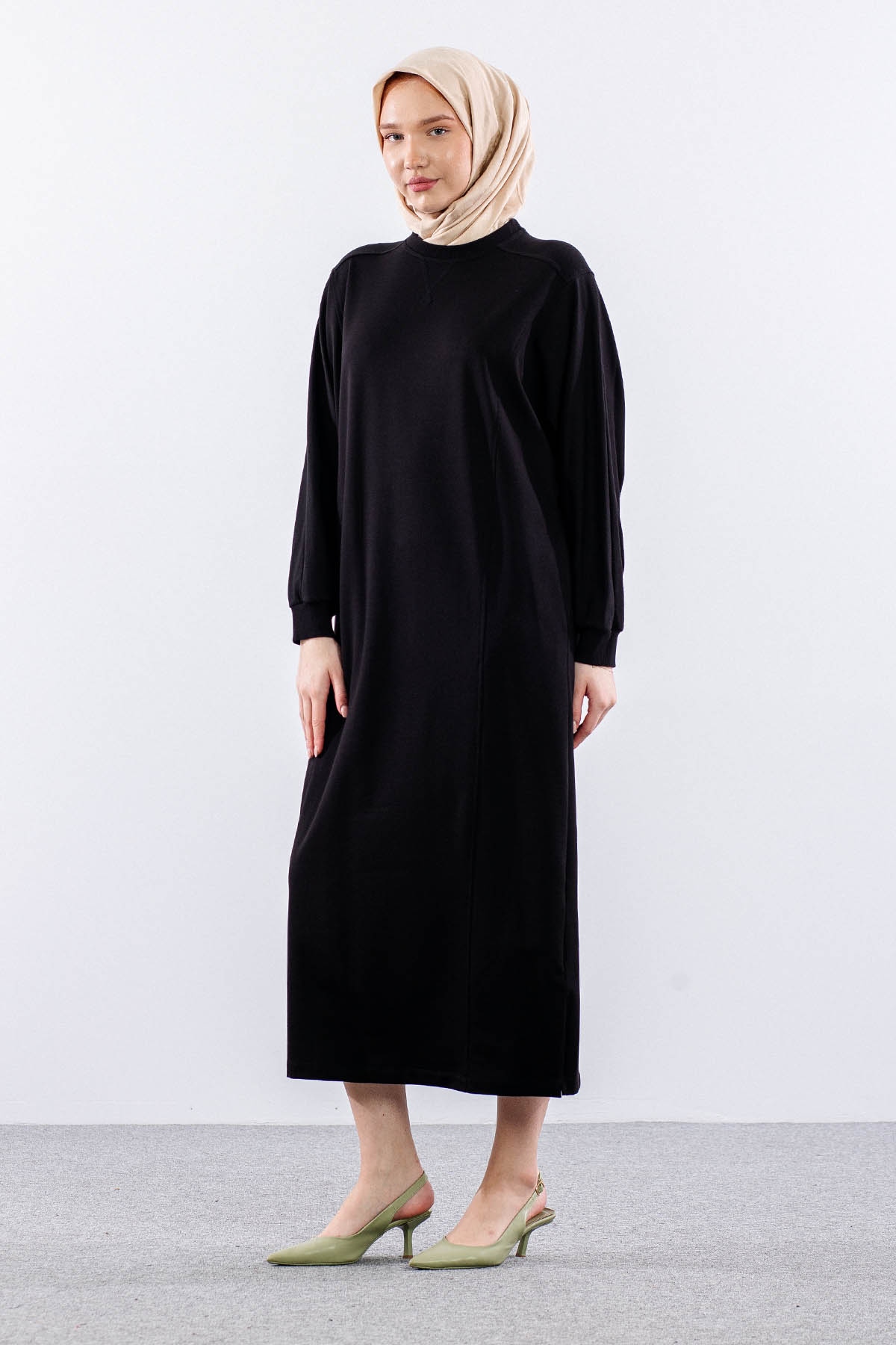 35335 Elbise Tek Yarasa Kol - Siyah - 3