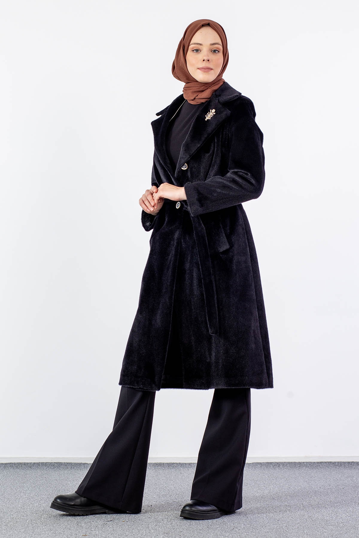 3571 Kaşe Kaban 40-48 - Siyah - 3