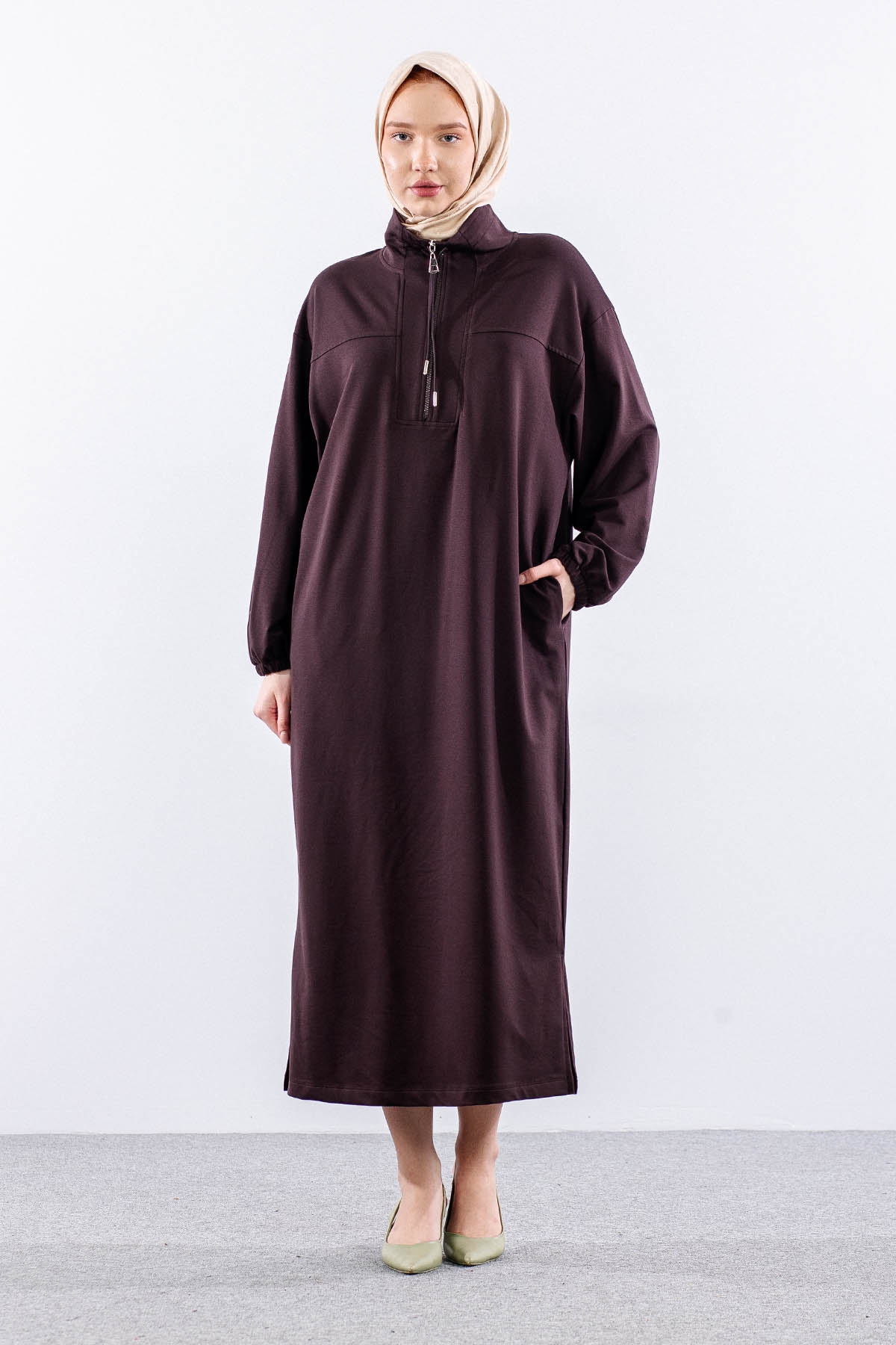 35742 Elbise Tek Keşık Detay - Kahve - 1