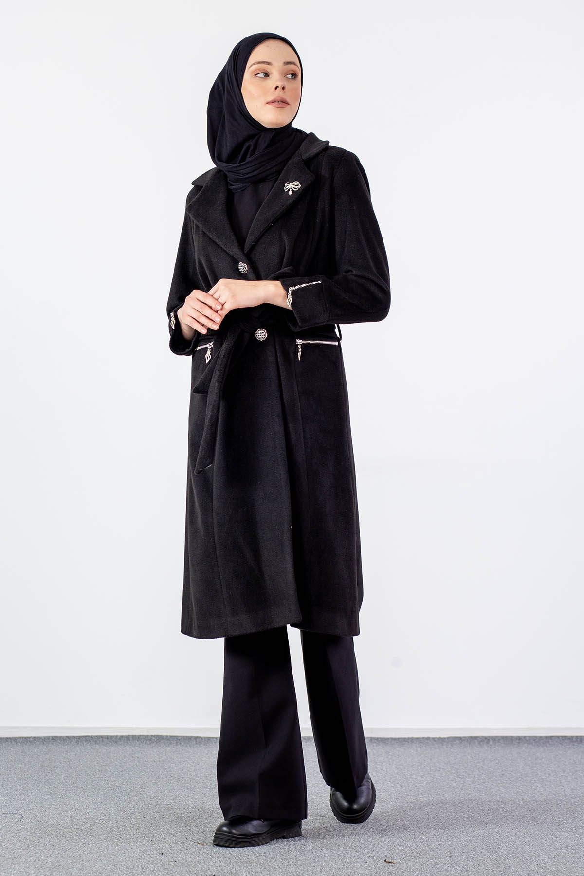 3576 Kaşe Kaban 42-50 - Siyah - 1