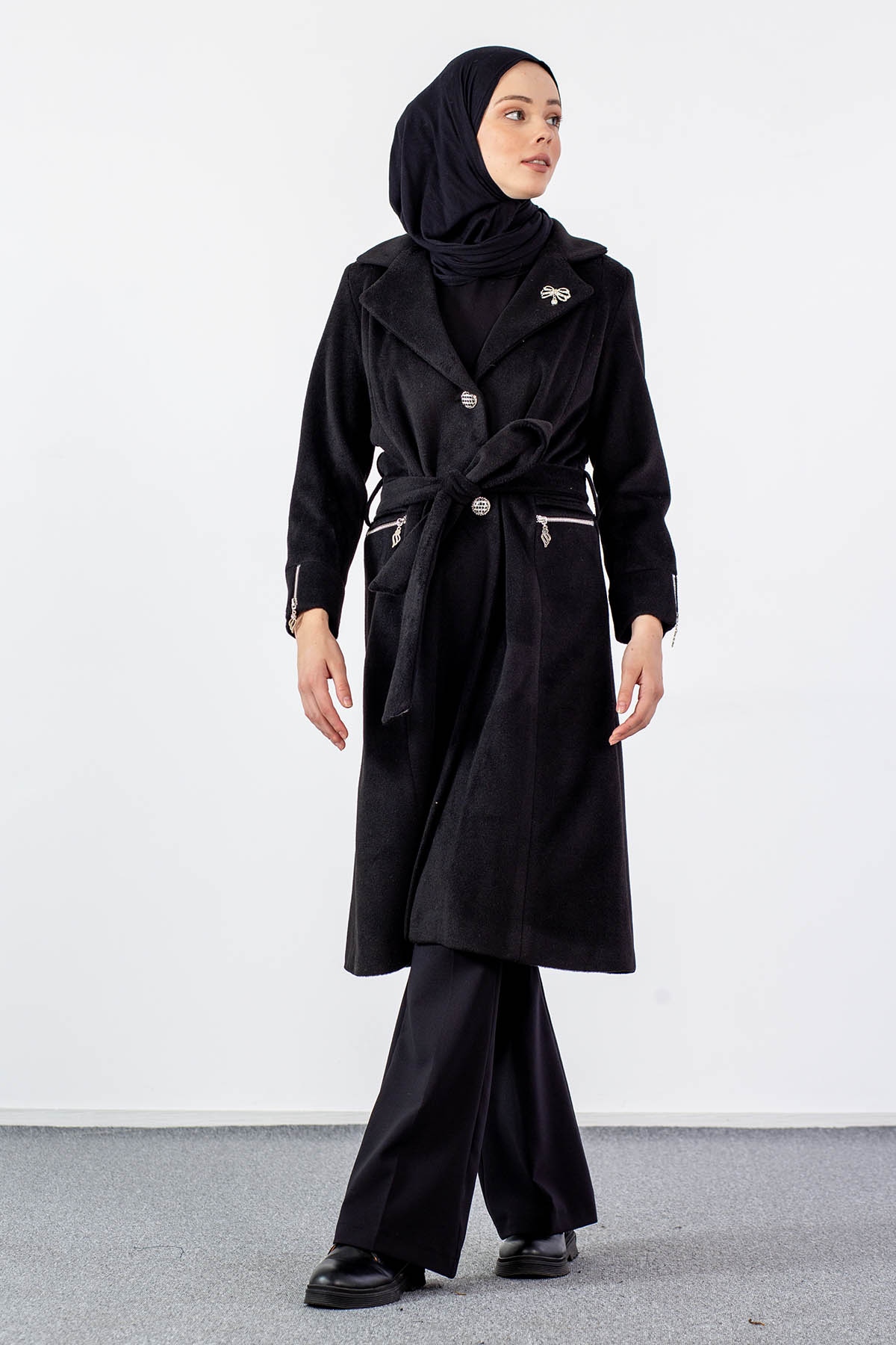 3576 Kaşe Kaban 42-50 - Siyah - 2