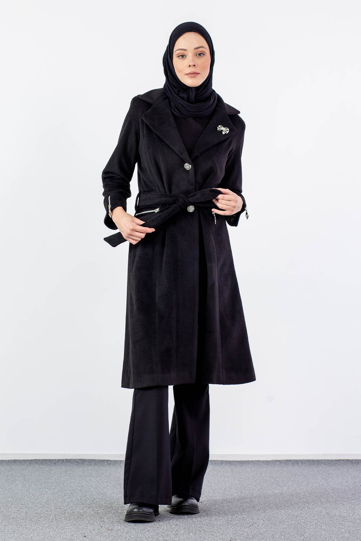 3576 Kaşe Kaban 42-50 - Siyah - 3