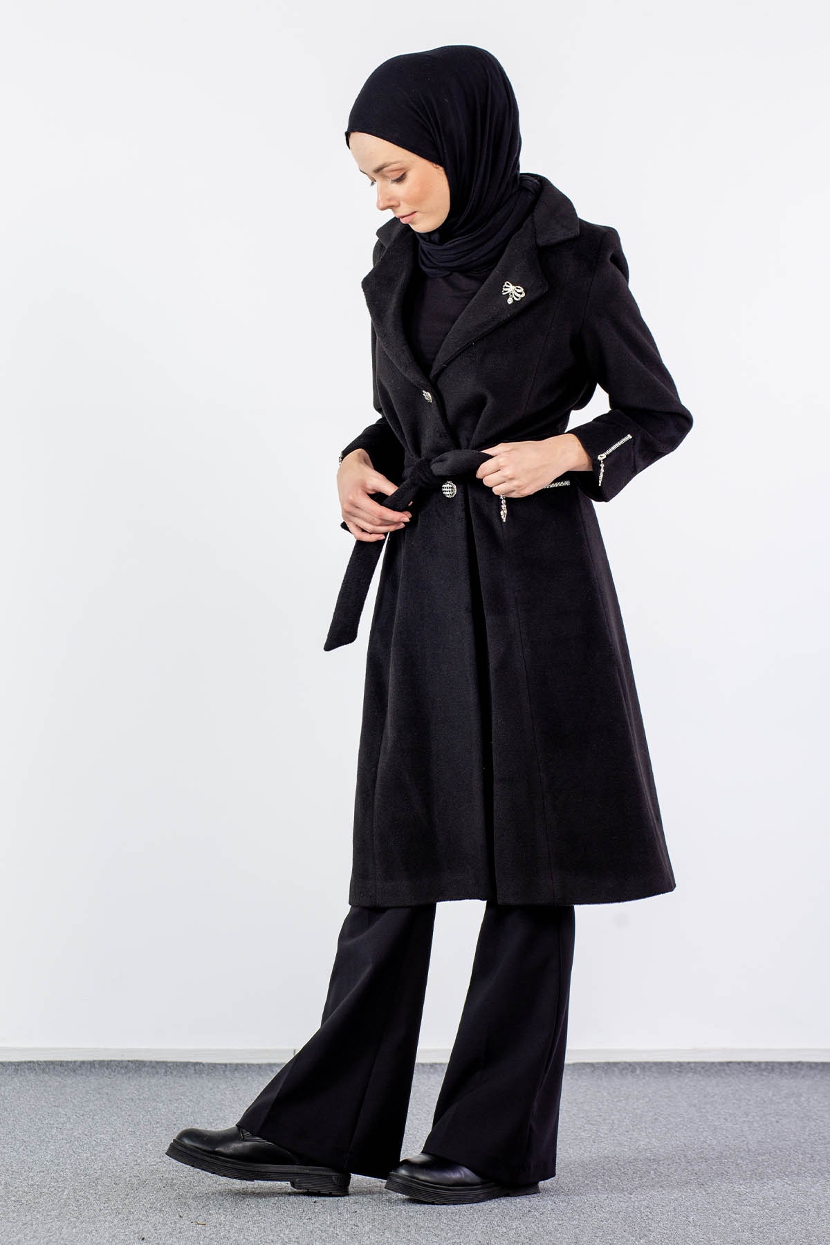 3576 Kaşe Kaban 42-50 - Siyah - 4