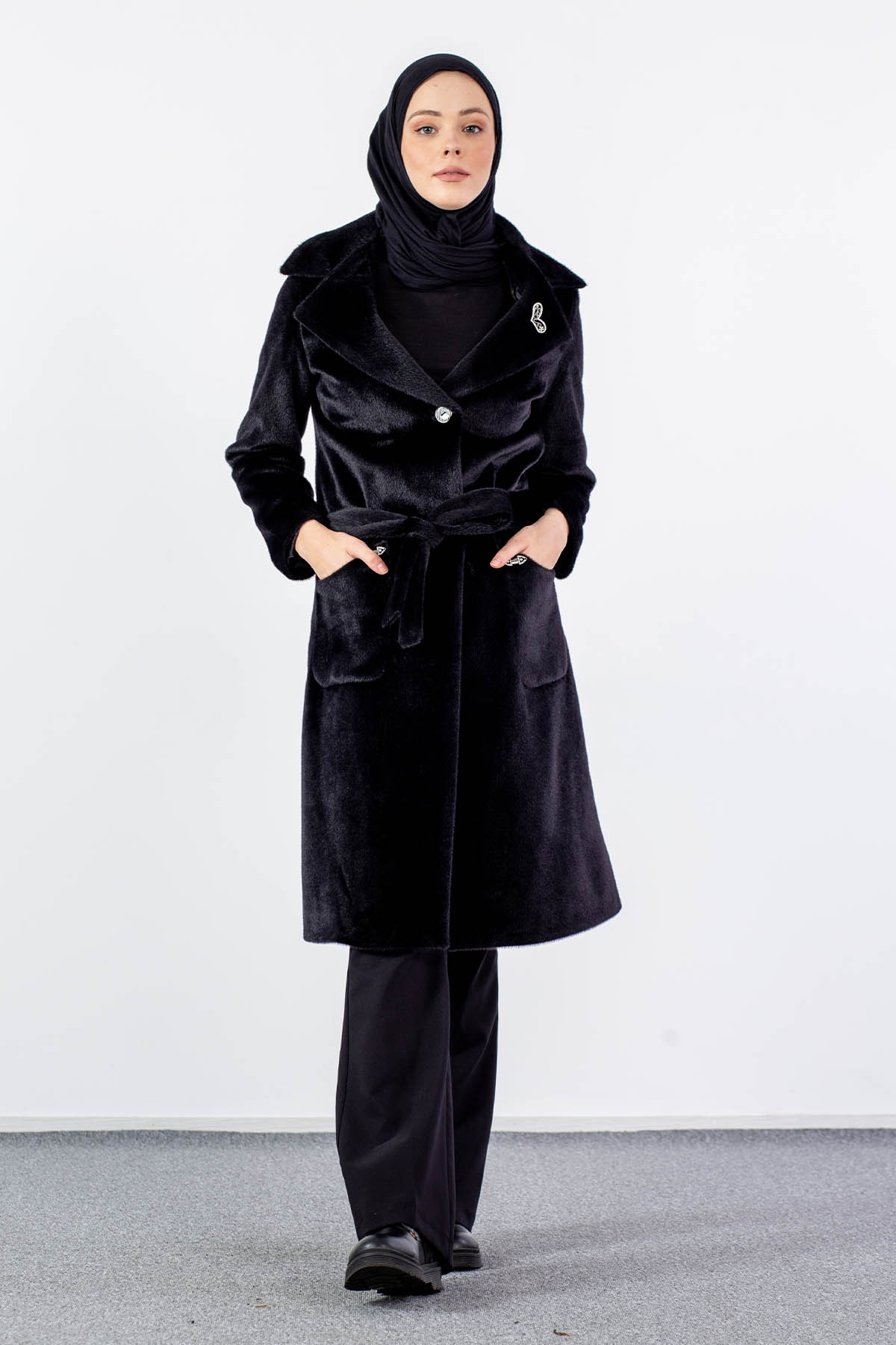 3581 Kaşe Kaban 38-46 - Siyah - 1