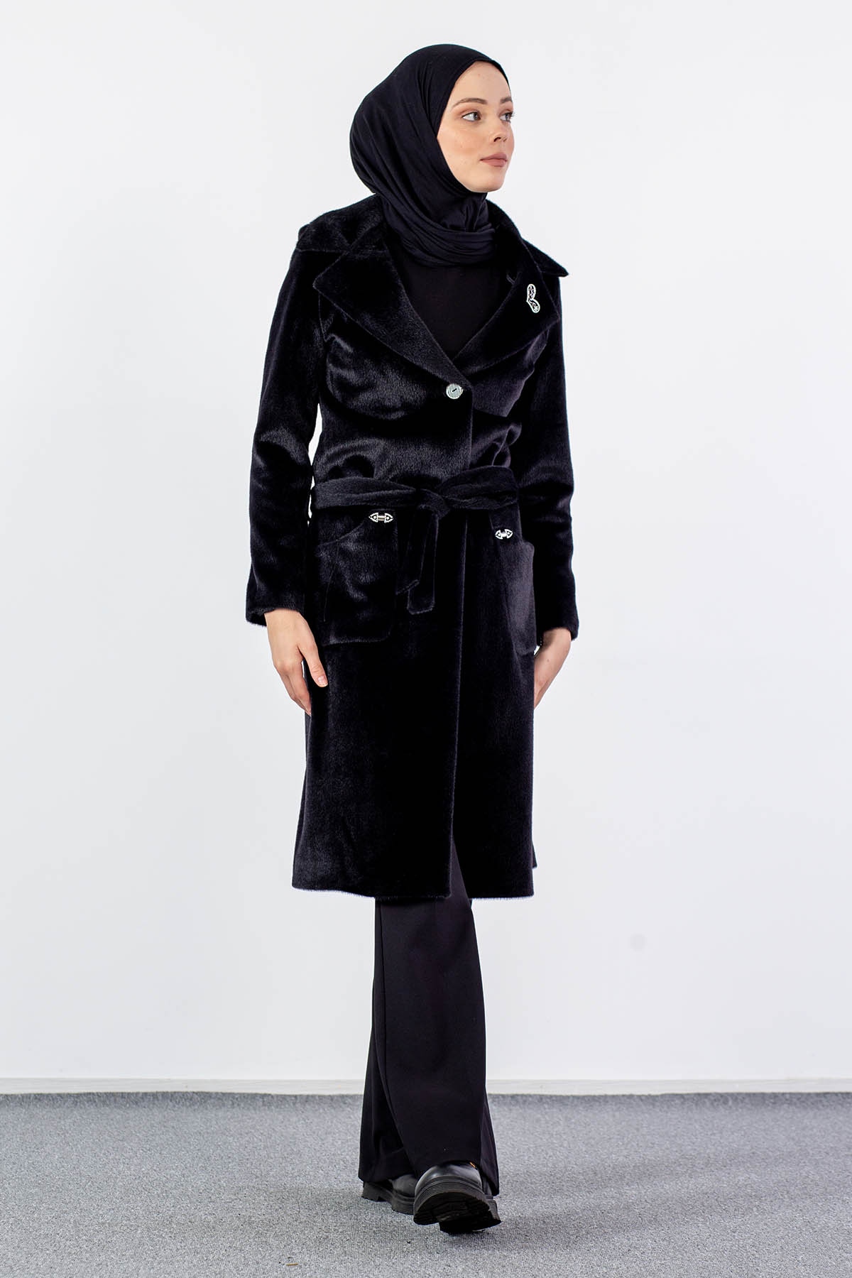 3581 Kaşe Kaban 38-46 - Siyah - 2