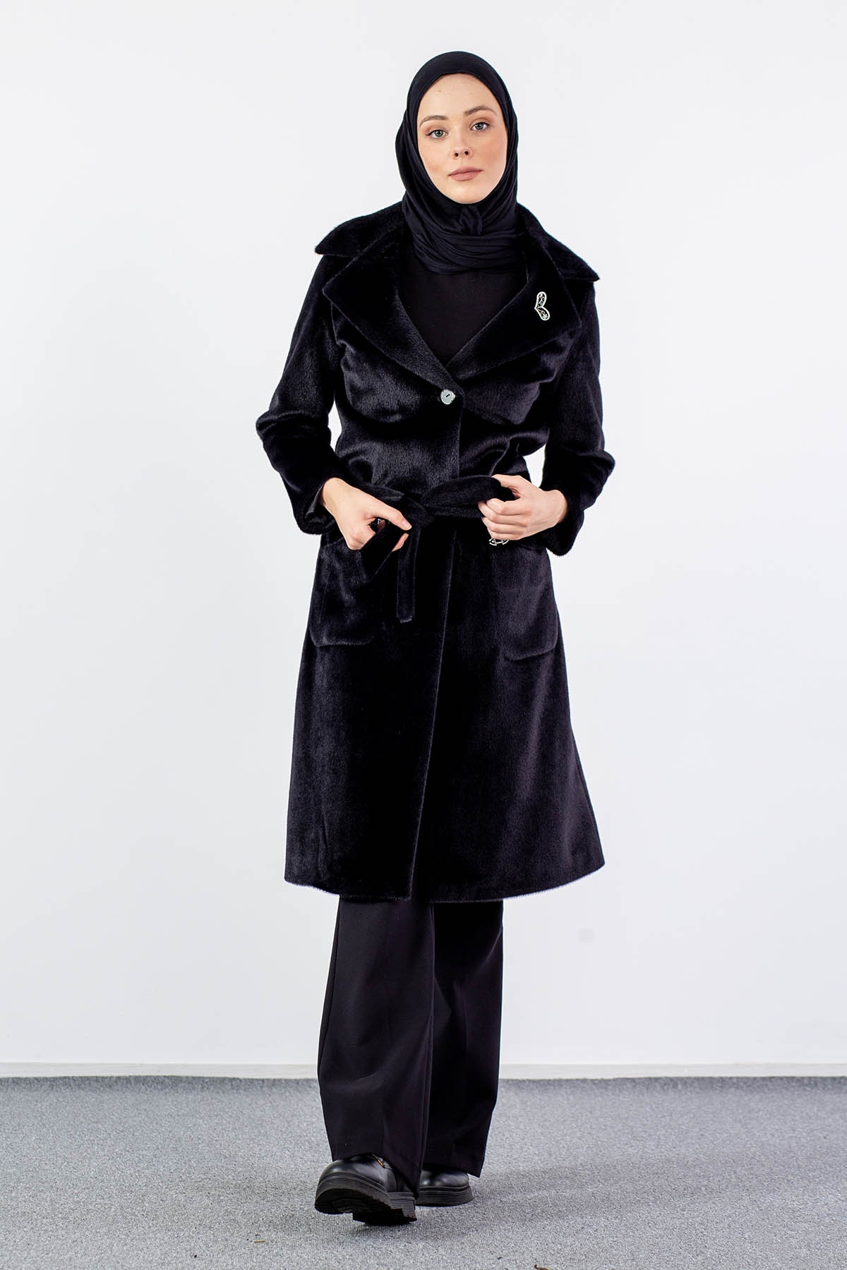 3581 Kaşe Kaban 38-46 - Siyah - 3