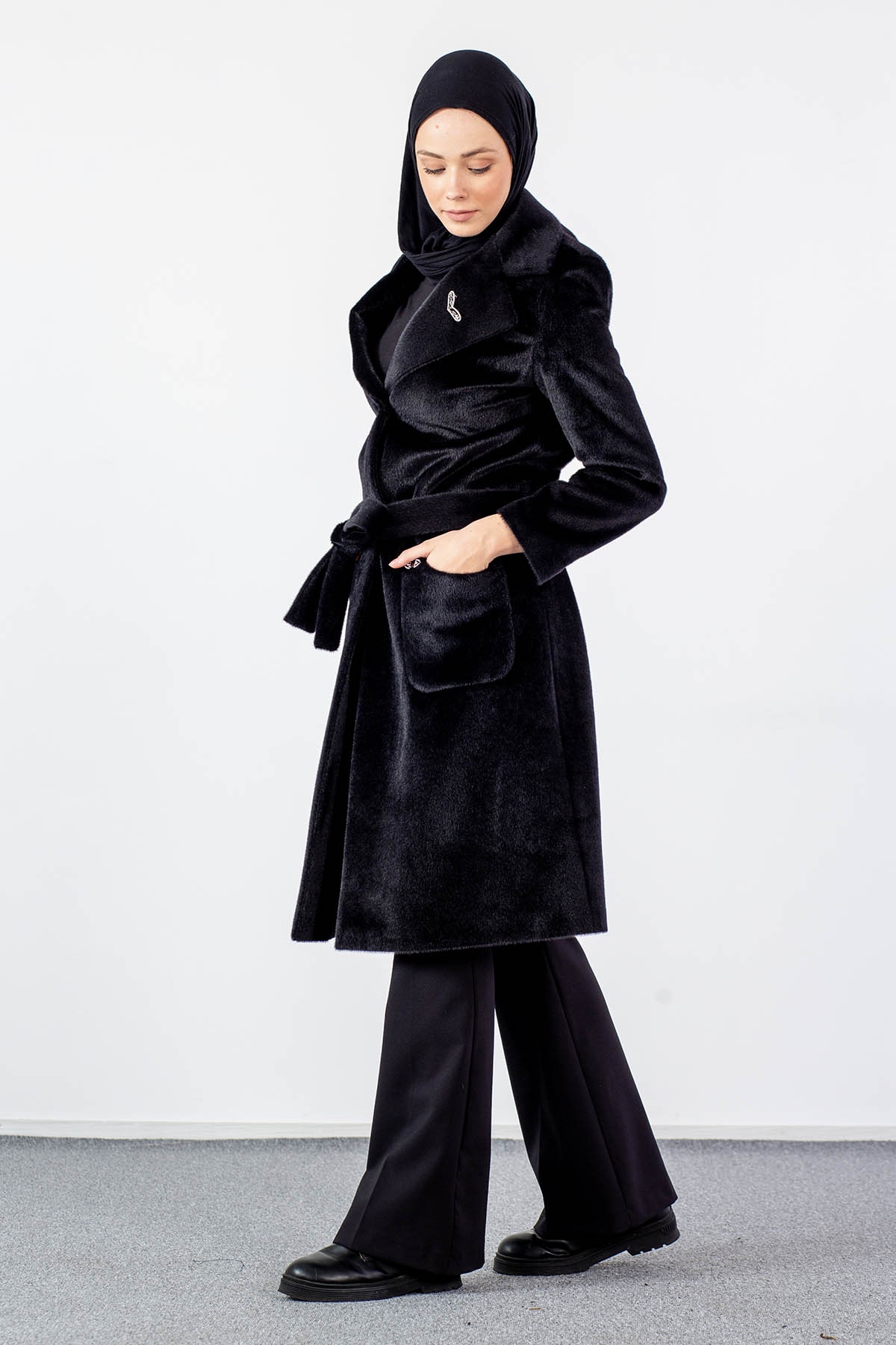 3581 Kaşe Kaban 38-46 - Siyah - 4