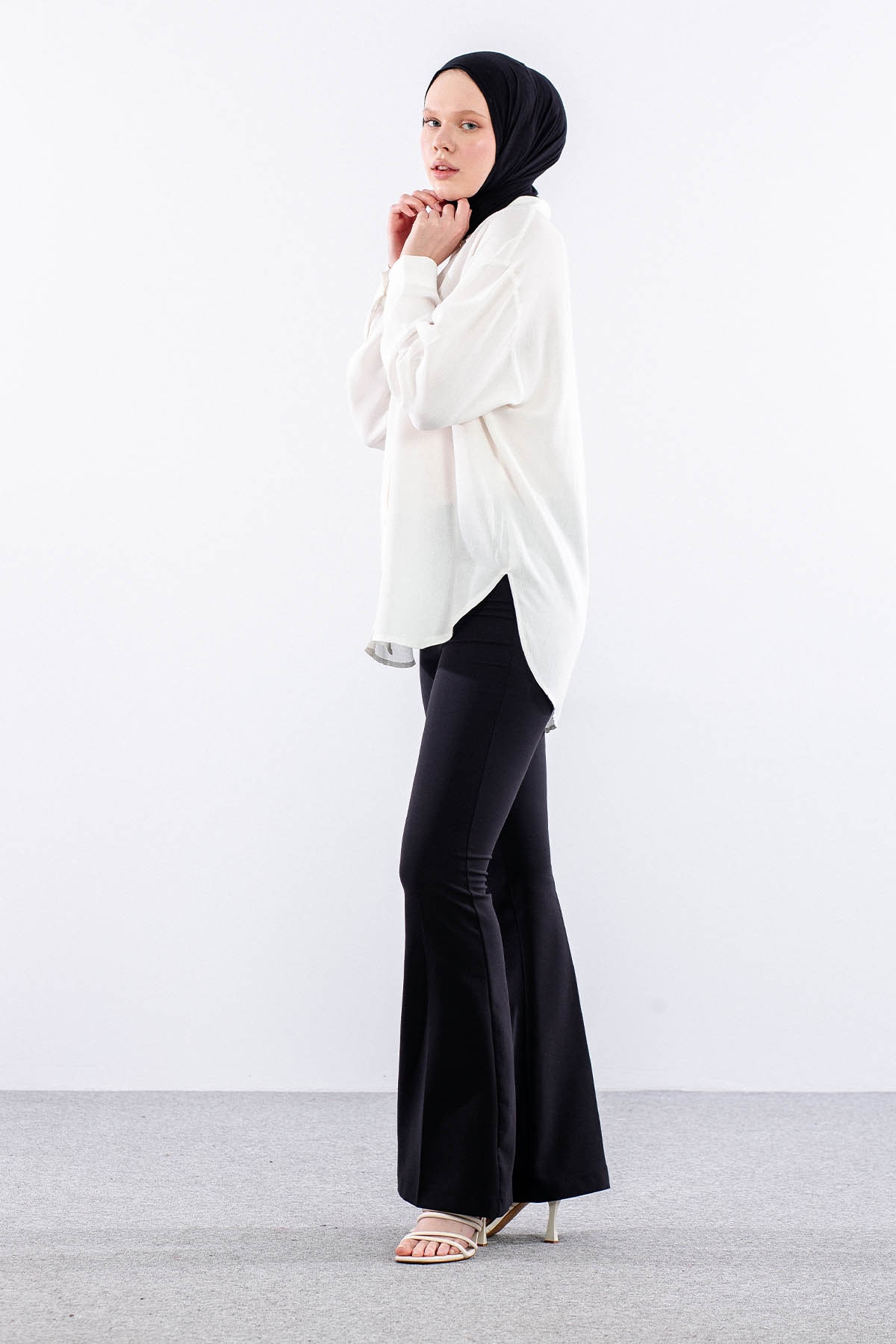 35842 Oversize Basic Gömlek Tek - Ekru - 3