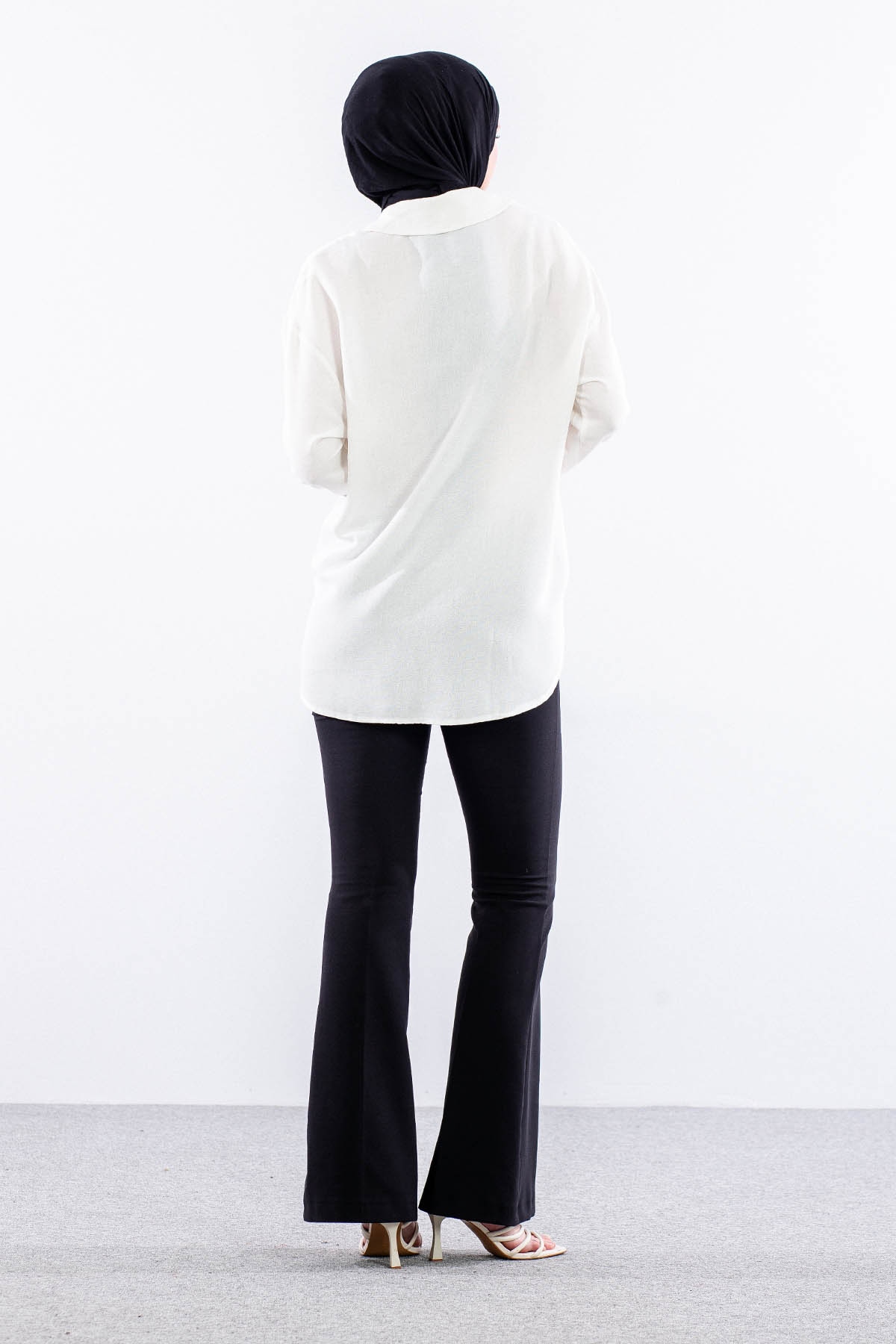 35842 Oversize Basic Gömlek Tek - Ekru - 4