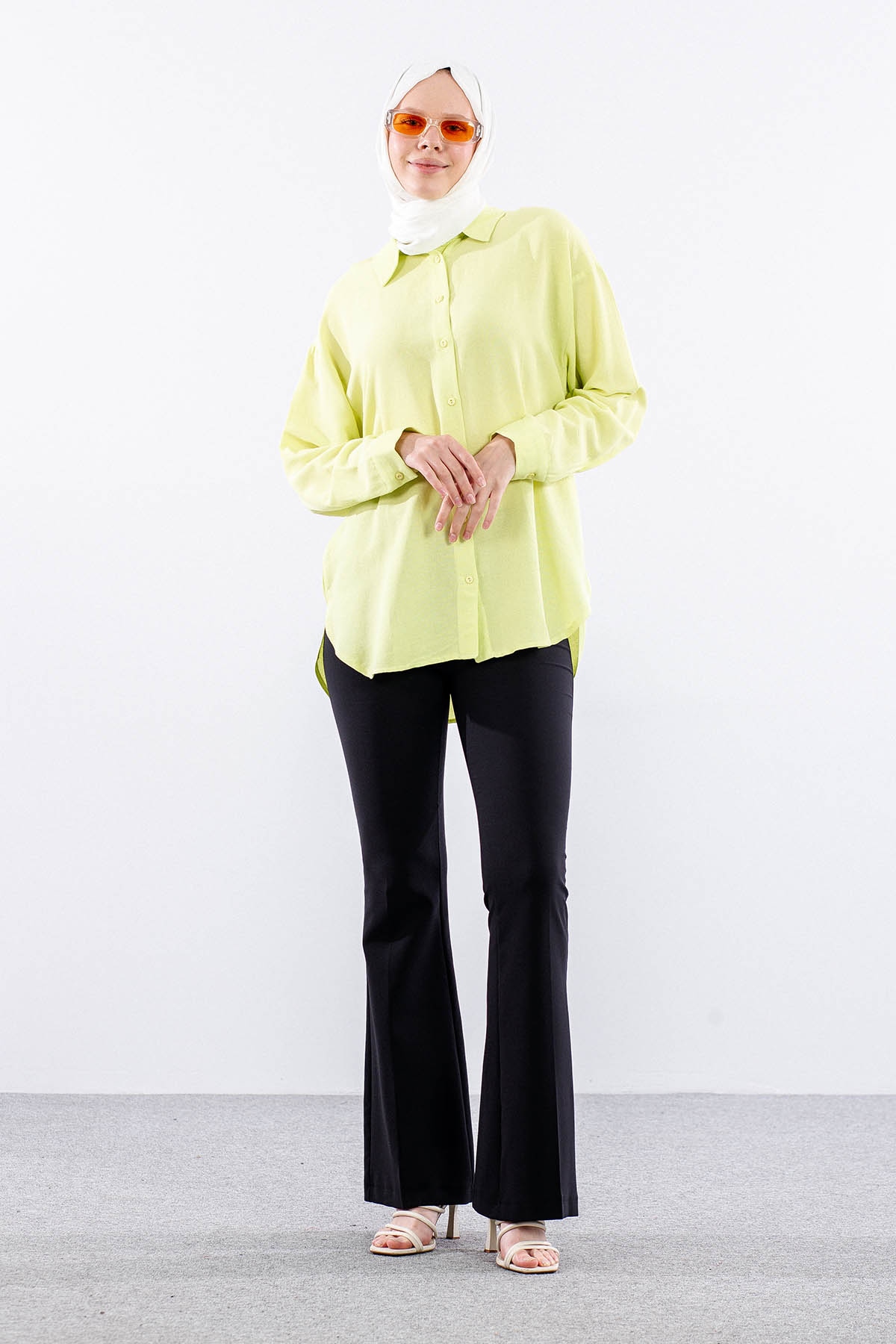 35842 Oversize Basic Gömlek Tek - Kereviz - 2