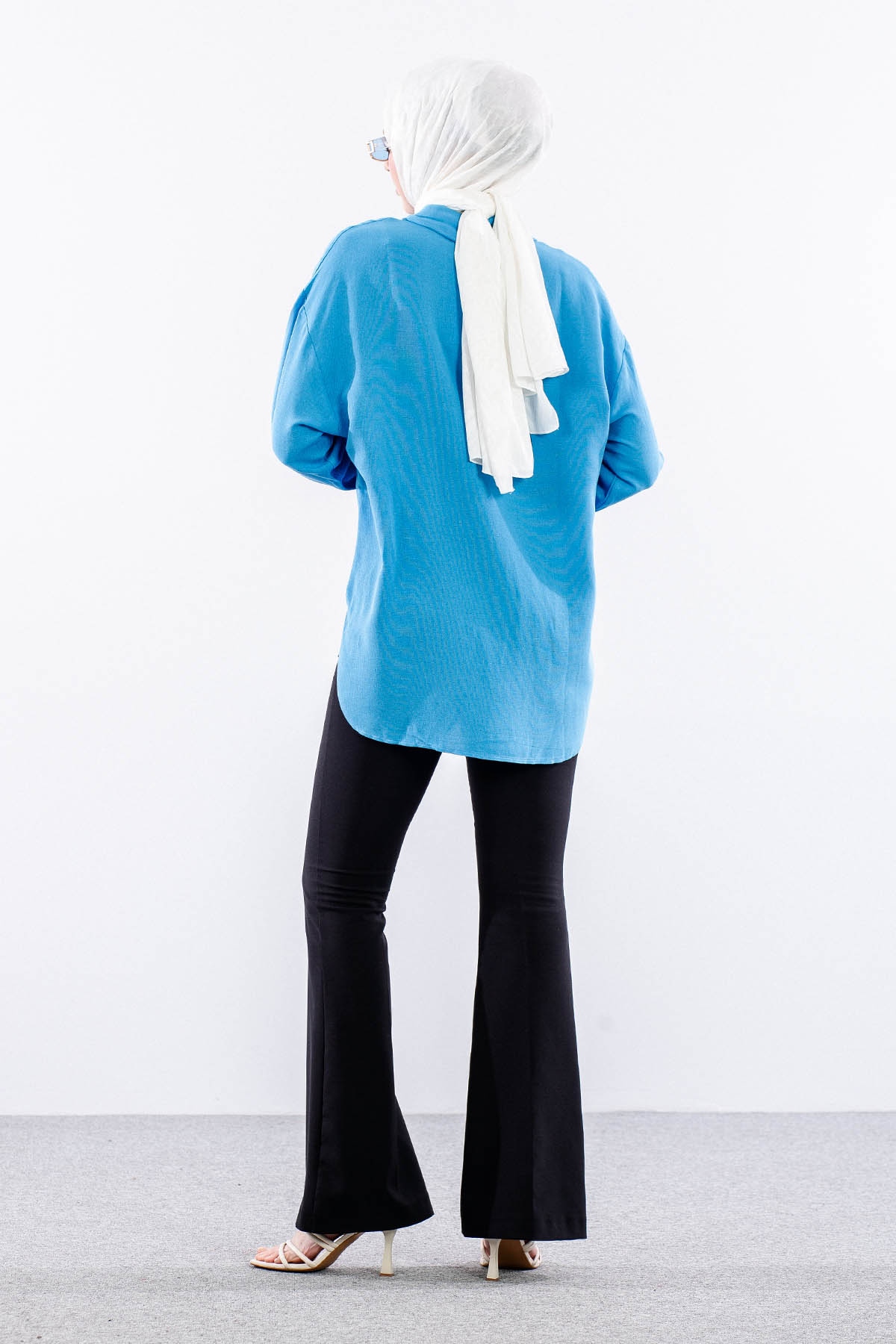 35842 Oversize Basic Gömlek Tek - Mavi - 4