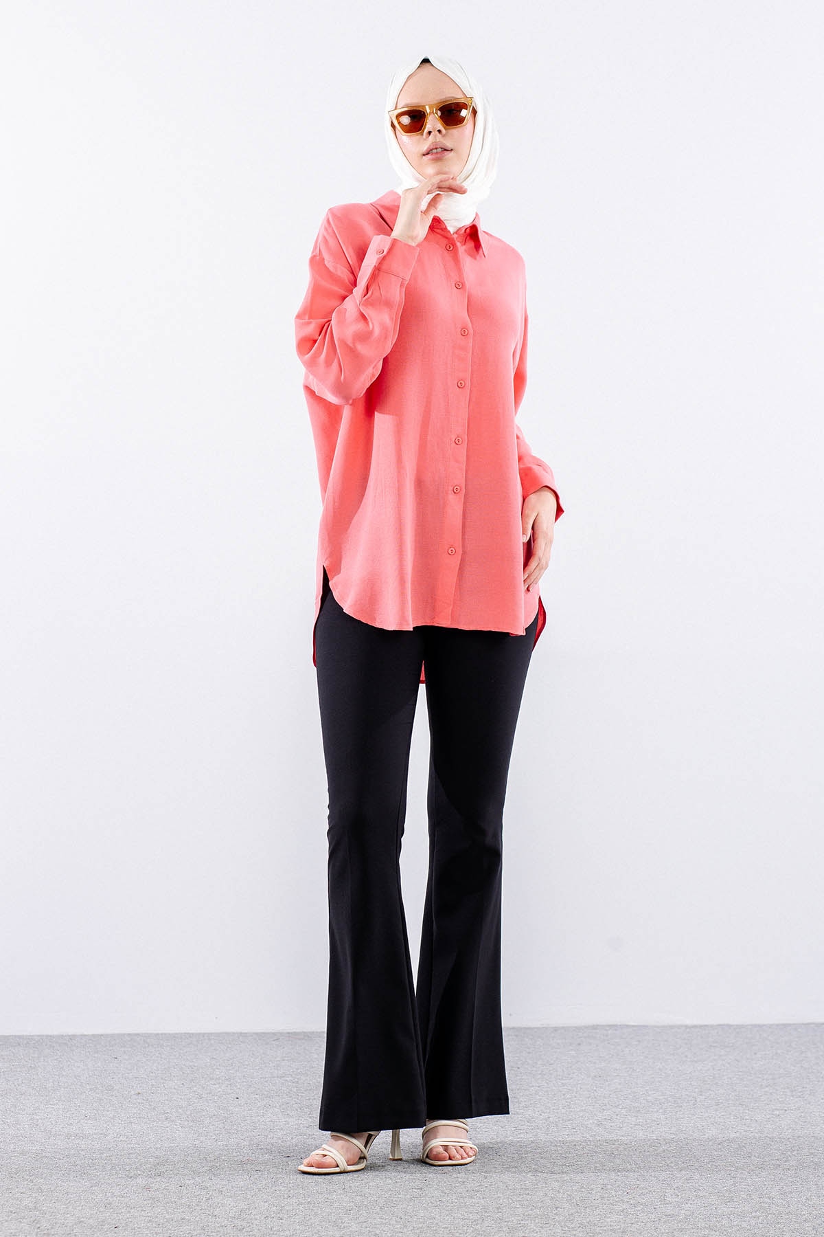 35842 Oversize Basic Gömlek Tek - Nar Cicegi - 2