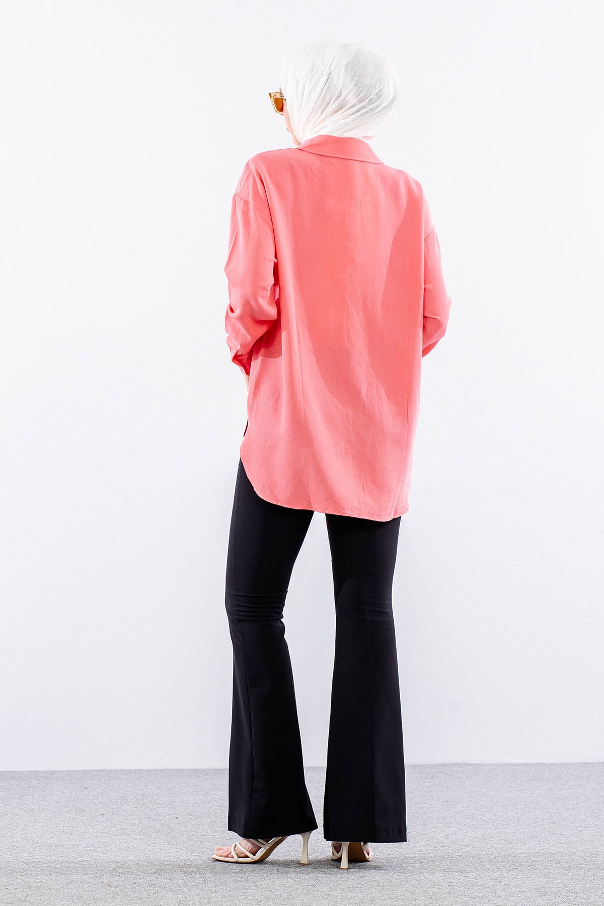 35842 Oversize Basic Gömlek Tek - Nar Cicegi - 4