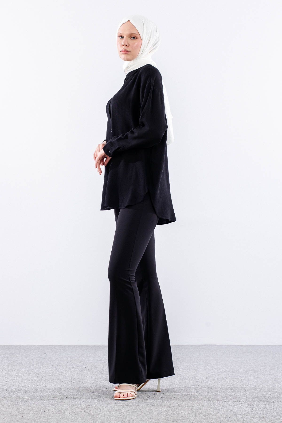 35842 Oversize Basic Gömlek Tek - Siyah - 2