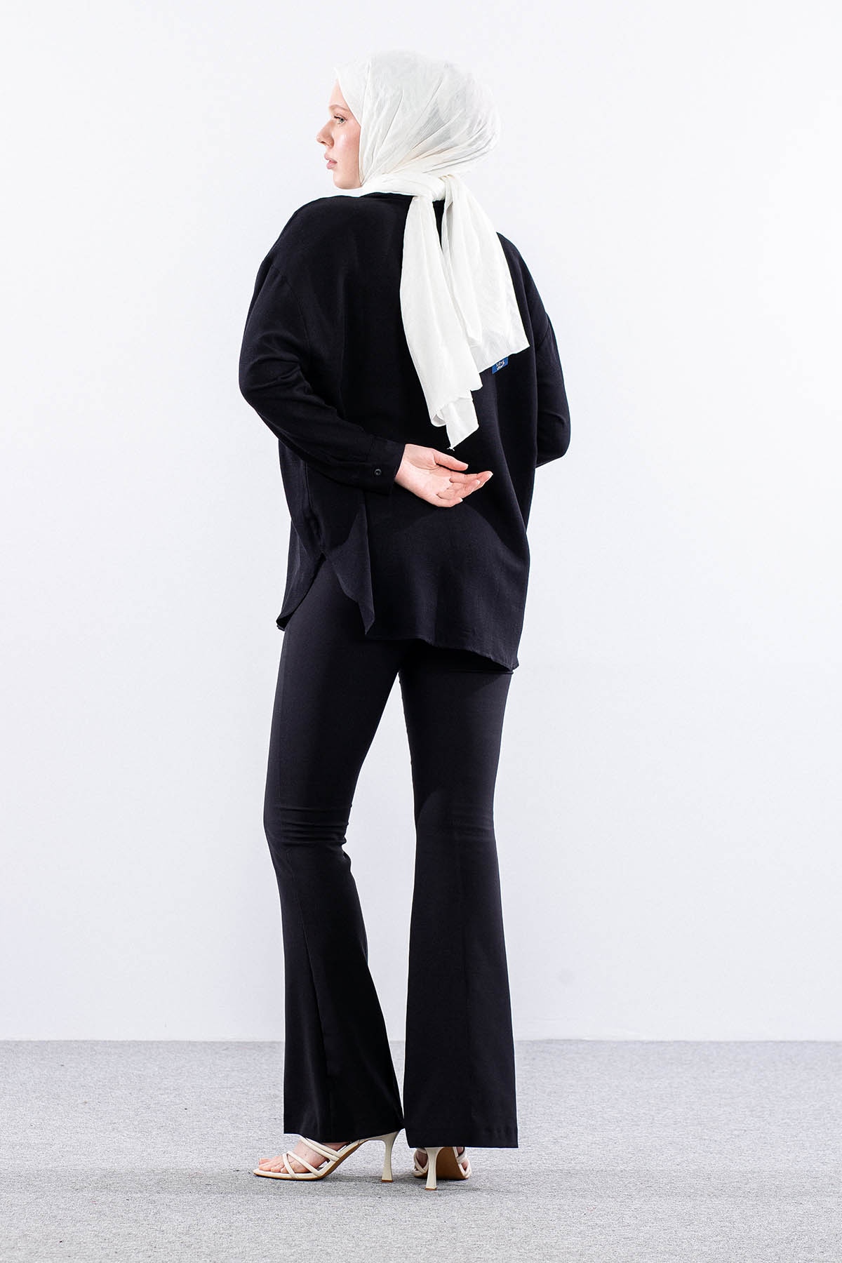 35842 Oversize Basic Gömlek Tek - Siyah - 4