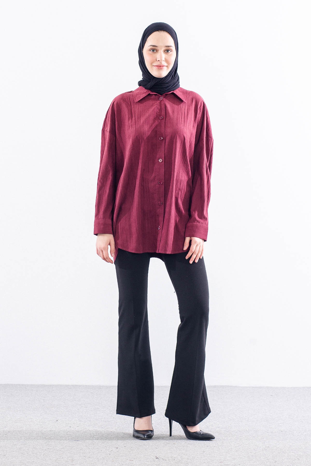 36221 Gömlek Tek Burumcuk - Bordo - 1