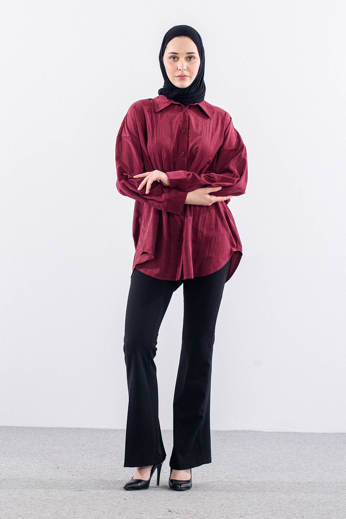 36221 Gömlek Tek Burumcuk - Bordo - 3