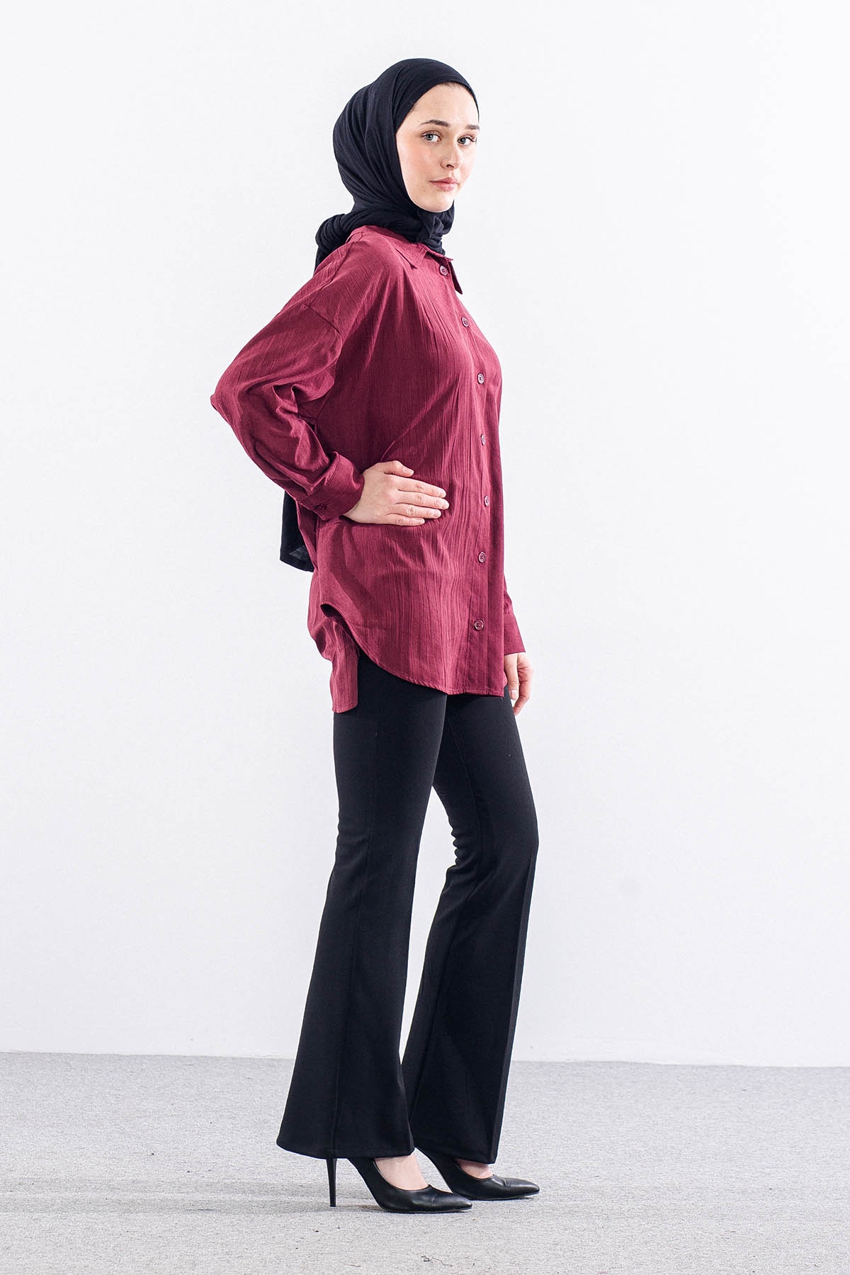 36221 Gömlek Tek Burumcuk - Bordo - 4