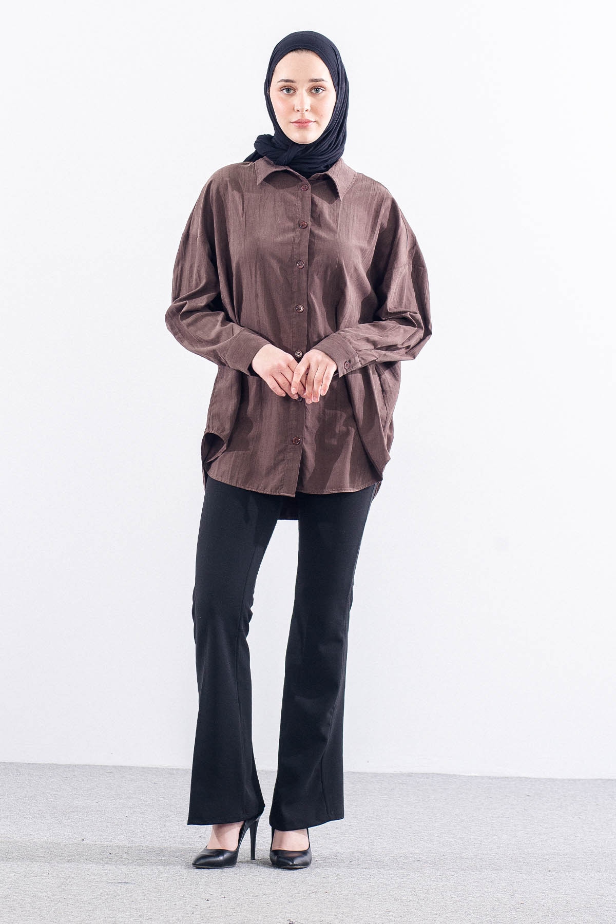 36221 Gömlek Tek Burumcuk - Kahve - 1