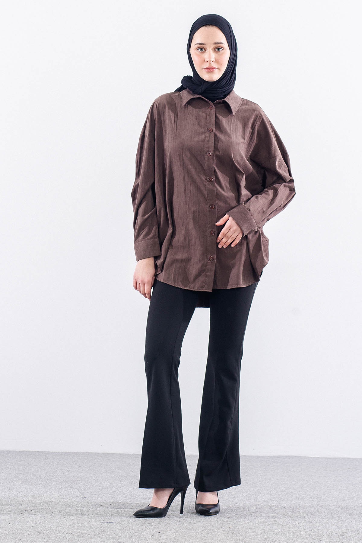 36221 Gömlek Tek Burumcuk - Kahve - 2