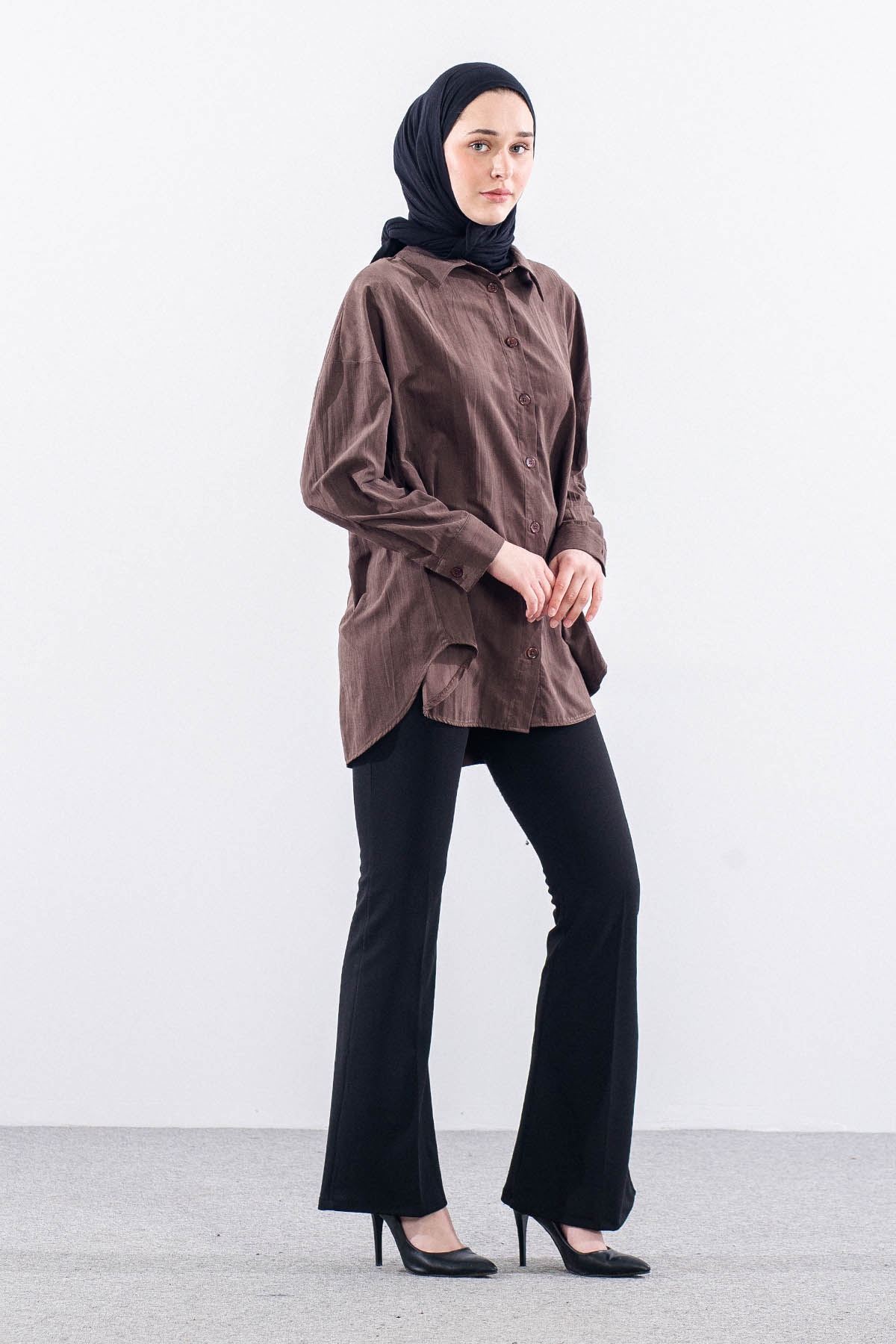 36221 Gömlek Tek Burumcuk - Kahve - 3